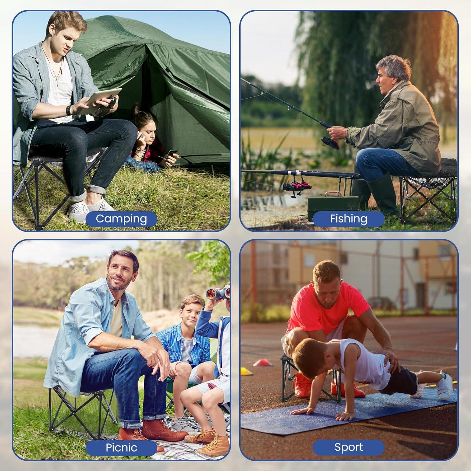 Taburete de Camping Acolchado XplrKamp 227kg Negro Plegable