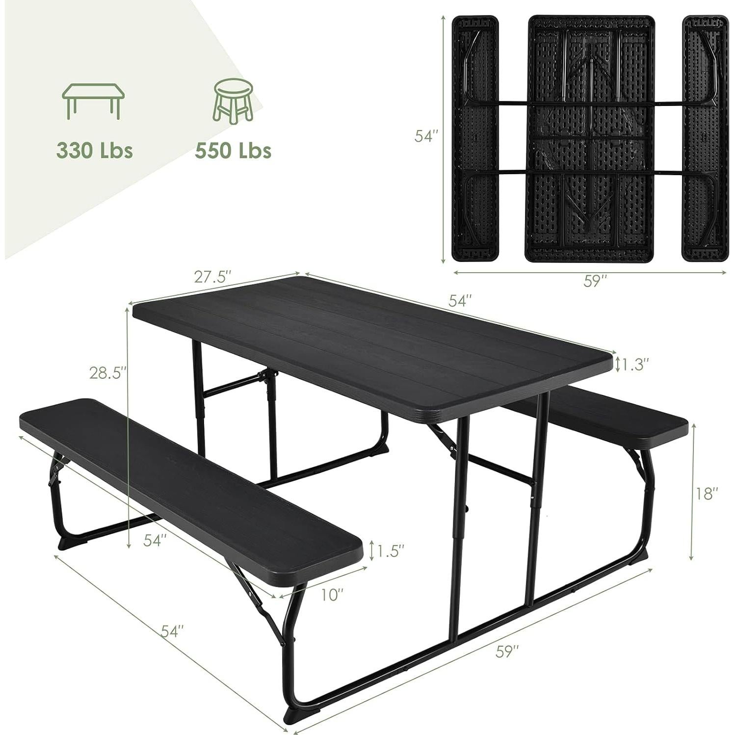 Conjunto de Mesa y Banco de Picnic Plegable Giantex 137x71cm