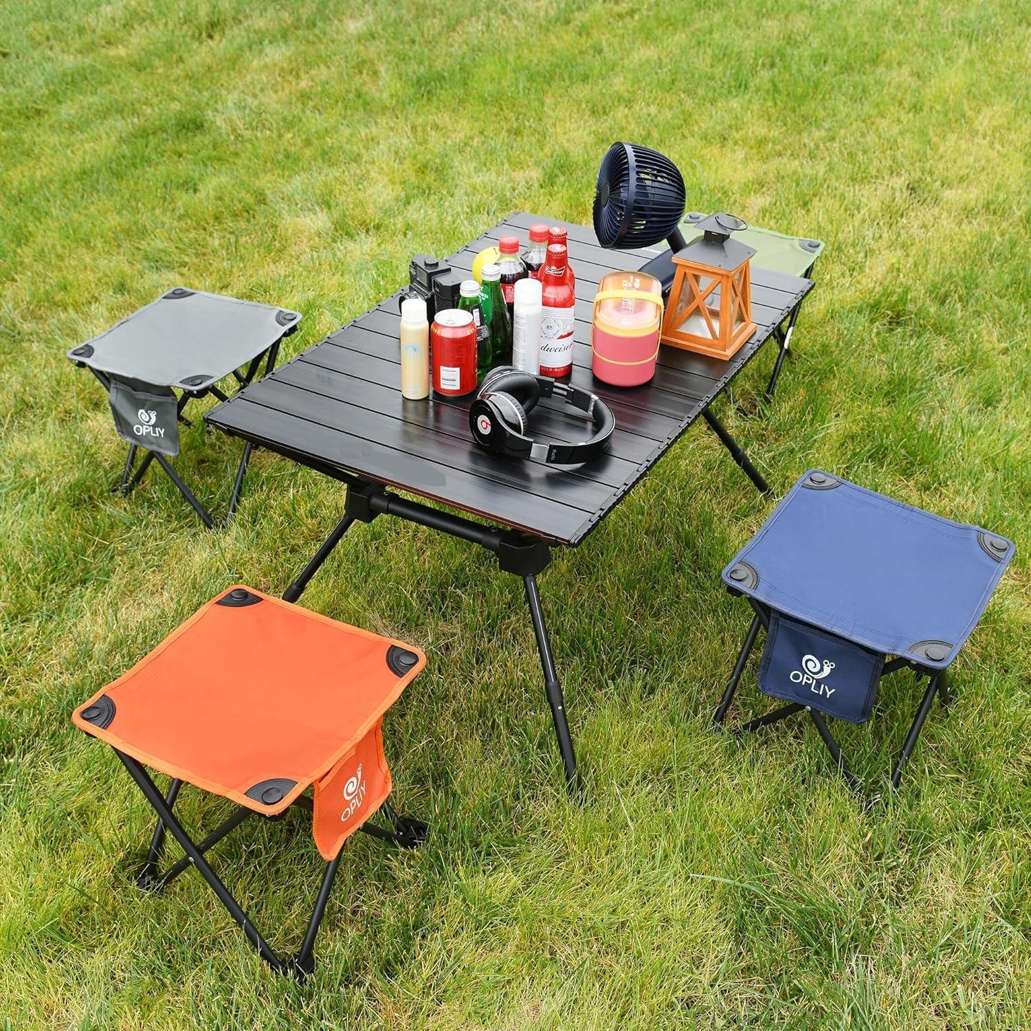 Opliy Camping Stool 2 Pack,13.5 Inch Portable Folding Stool for Outdoor Gardening and Beach Hiking Fishing,Foot Stool with Carry Bag (Blue)