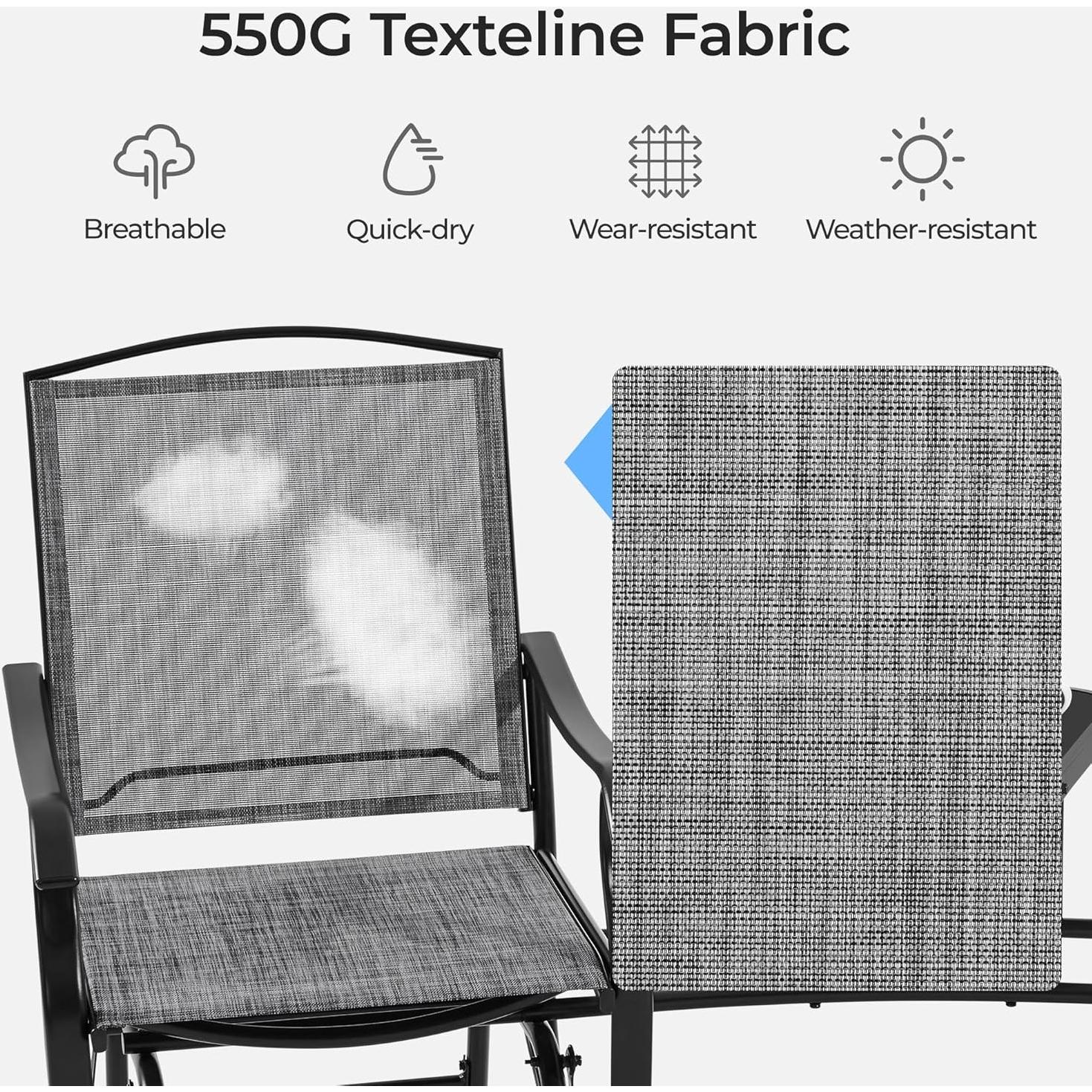 Yaheetech Outdoor Glider Chairs with Glass Table Rocking Chairs, Outdoor Loveseat Patio 2-Seat with Breathable Sling Fabric for Lawn, Garden and Porch, Gray