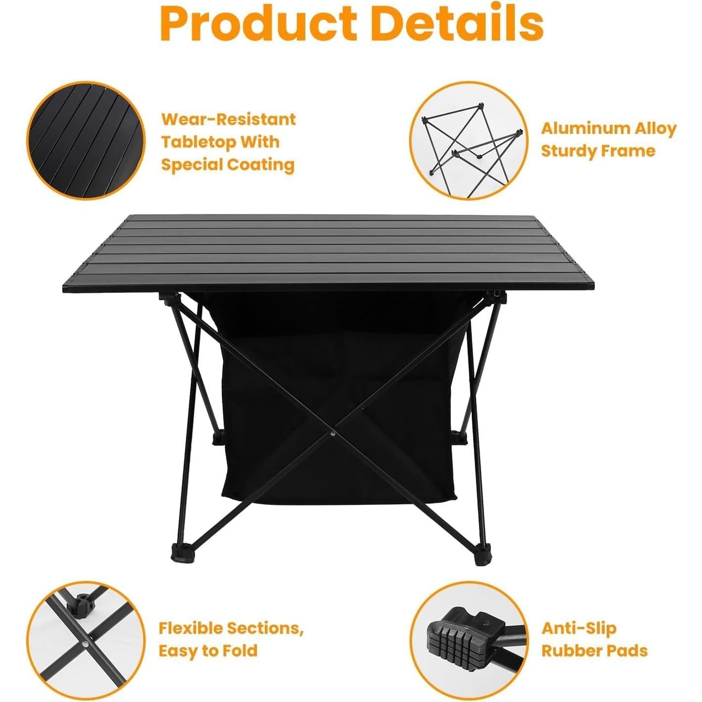 Mesa de Camping Plegable TeqHome H4697 - Aluminio 68.5x44.5cm