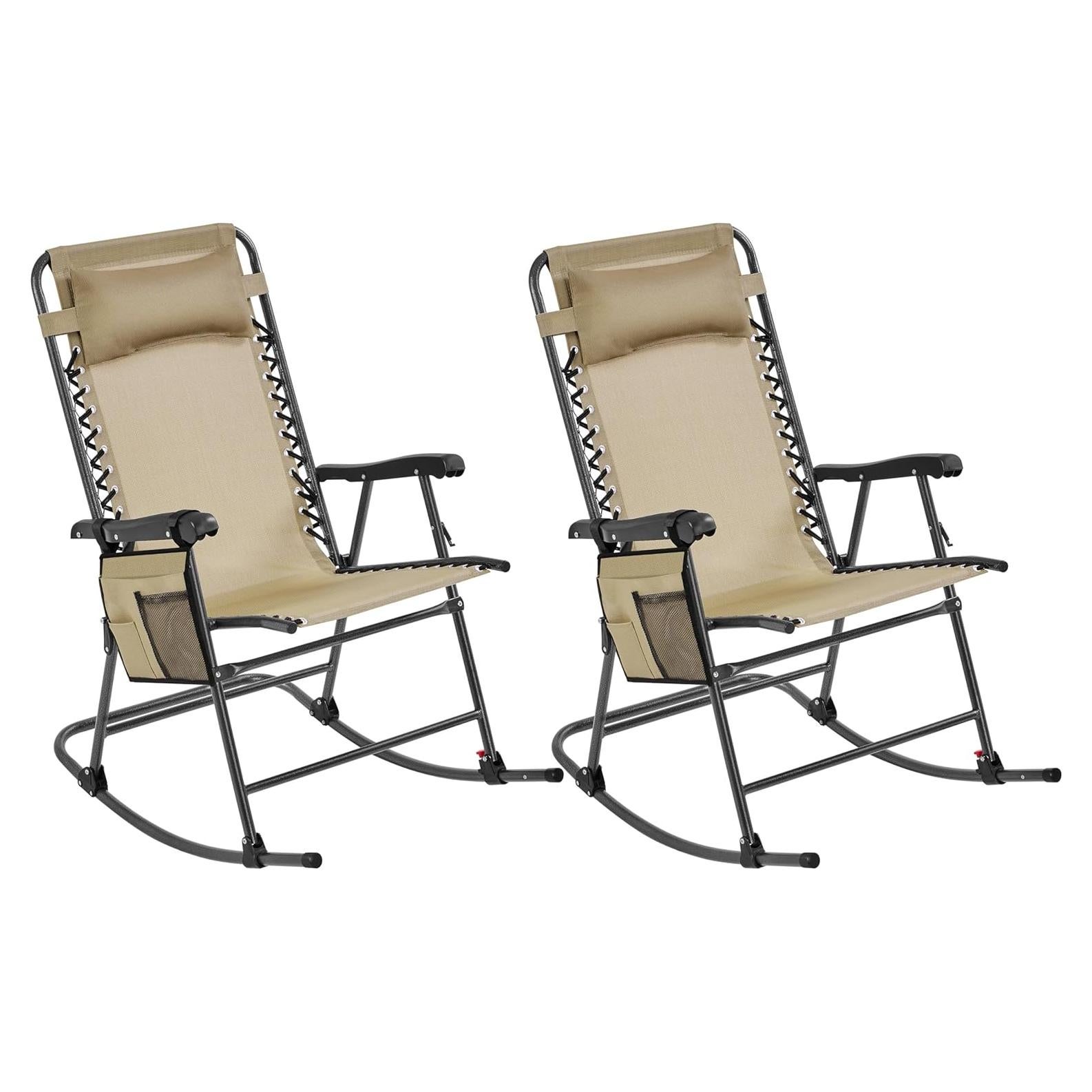 Yaheetech 26in Rocking Chair Outdoor Zero Gravity Folding Chairs Rocking Chairs Foldable Outdoor Lounge Chair for Outside Lawn with Cupholder/Pillow Ergonomic Design for Rest, Set of 2