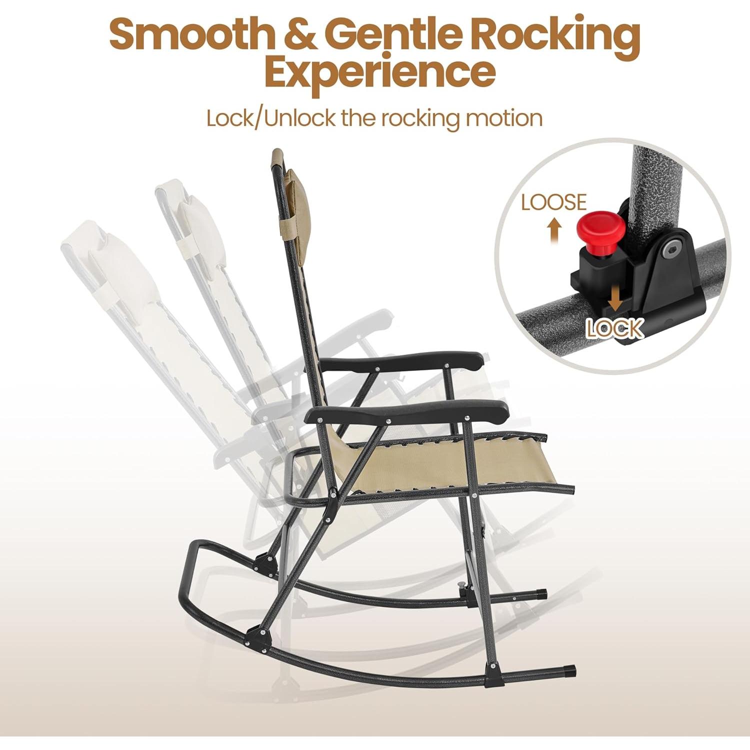 Yaheetech 26in Rocking Chair Outdoor Zero Gravity Folding Chairs Rocking Chairs Foldable Outdoor Lounge Chair for Outside Lawn with Cupholder/Pillow Ergonomic Design for Rest, Set of 2