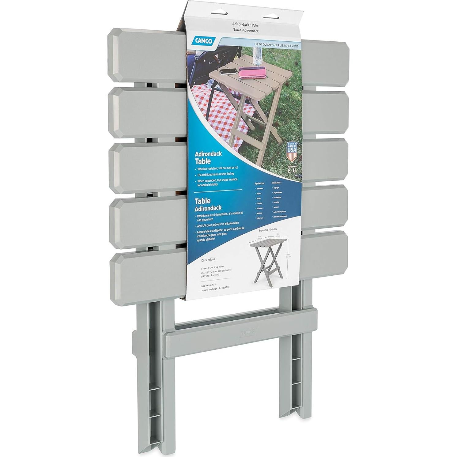 Mesa Lateral Plegable Camco 51692 Gris para Playa y Camping