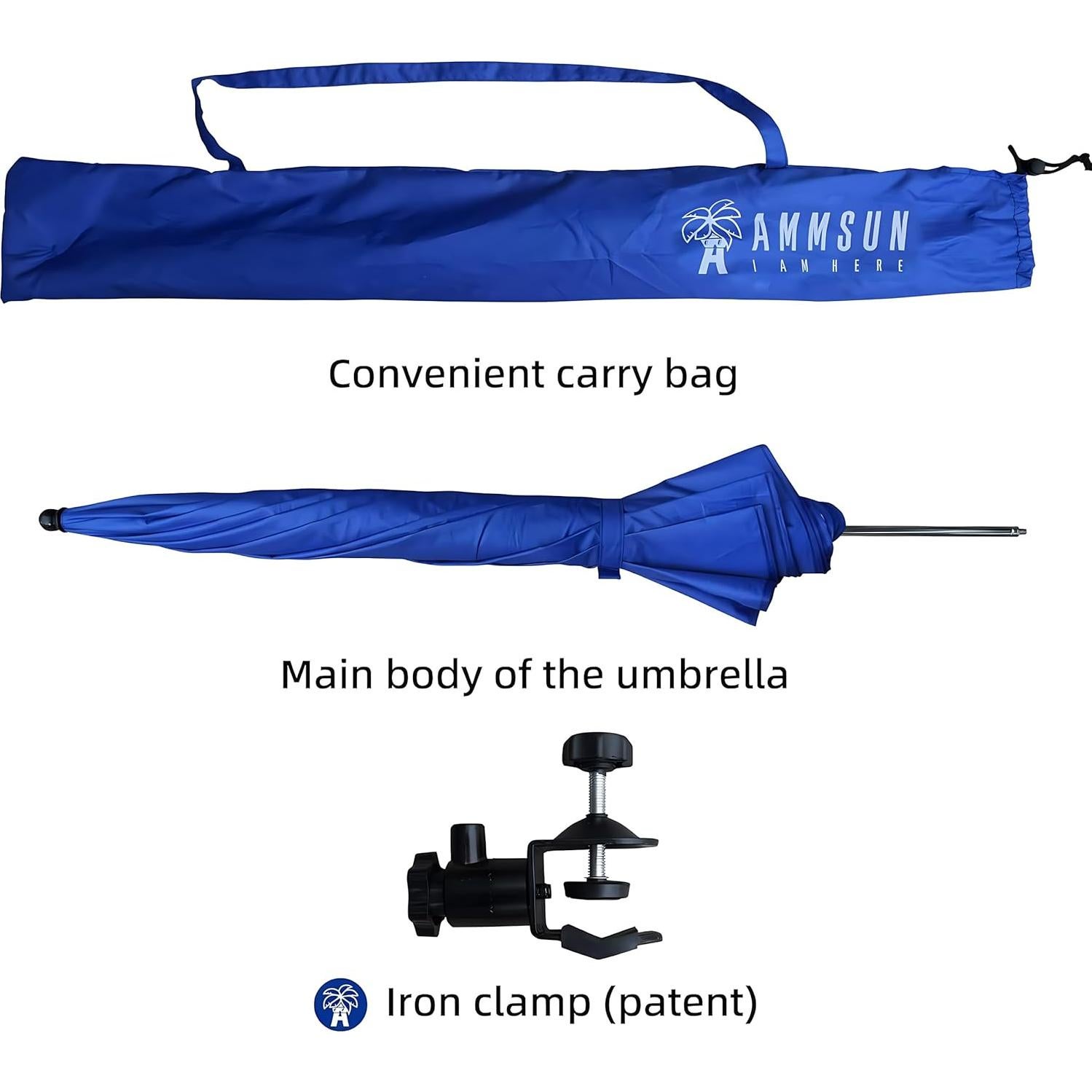 Paraguas XL AMMSUN con Abrazadera Universal 132 cm Azul
