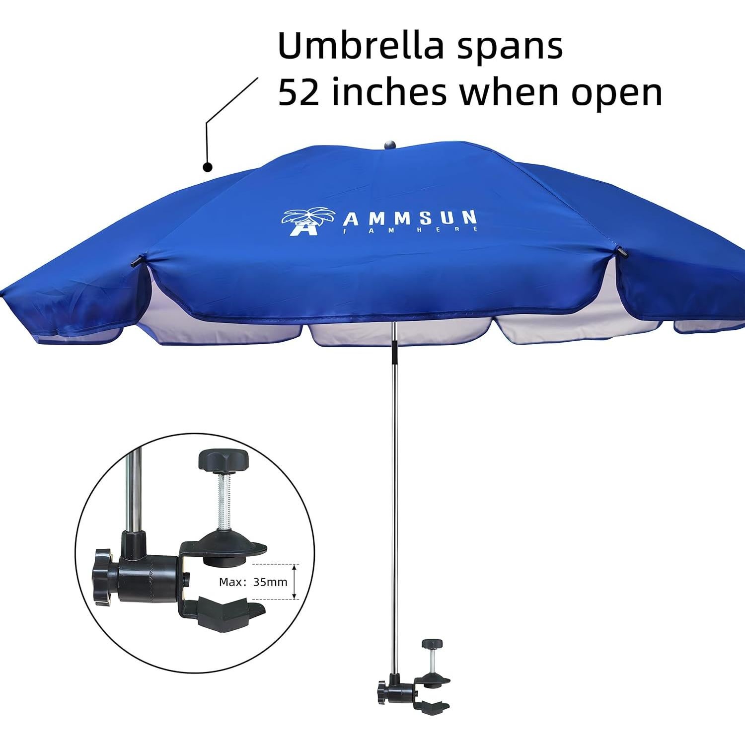Paraguas XL AMMSUN con Abrazadera Universal 132 cm Azul