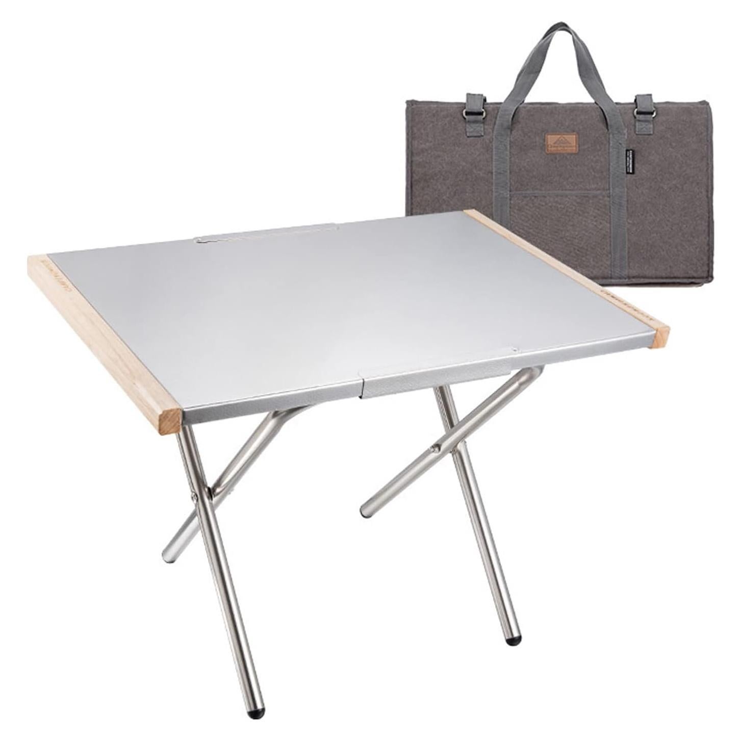 CAMPINGMOON Camping Side Table Heat-Resisting Stainless Steel Embossing Process for Outdoor Table Top Grill with Carrying Bag T-370