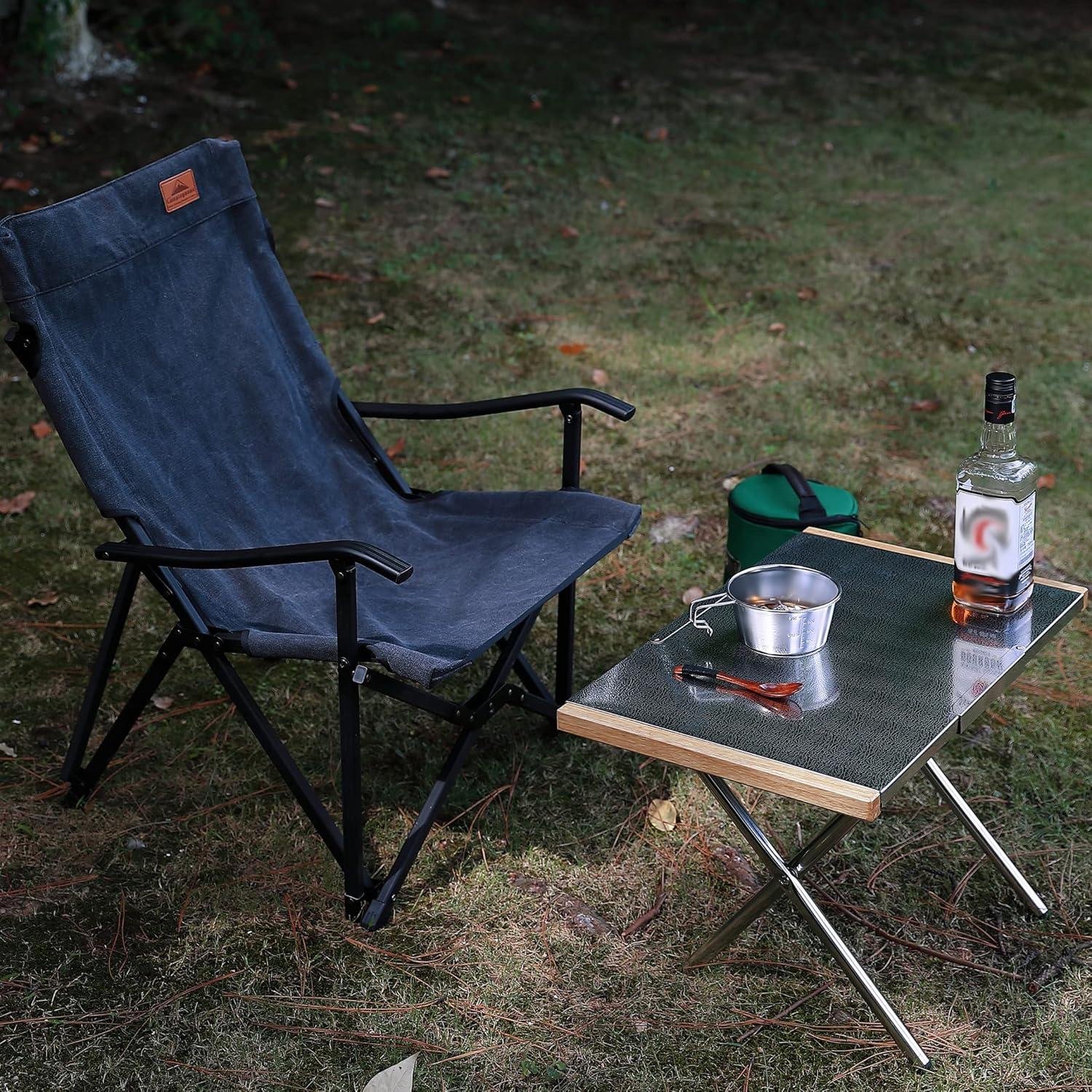 CAMPINGMOON Camping Side Table Heat-Resisting Stainless Steel Embossing Process for Outdoor Table Top Grill with Carrying Bag T-370