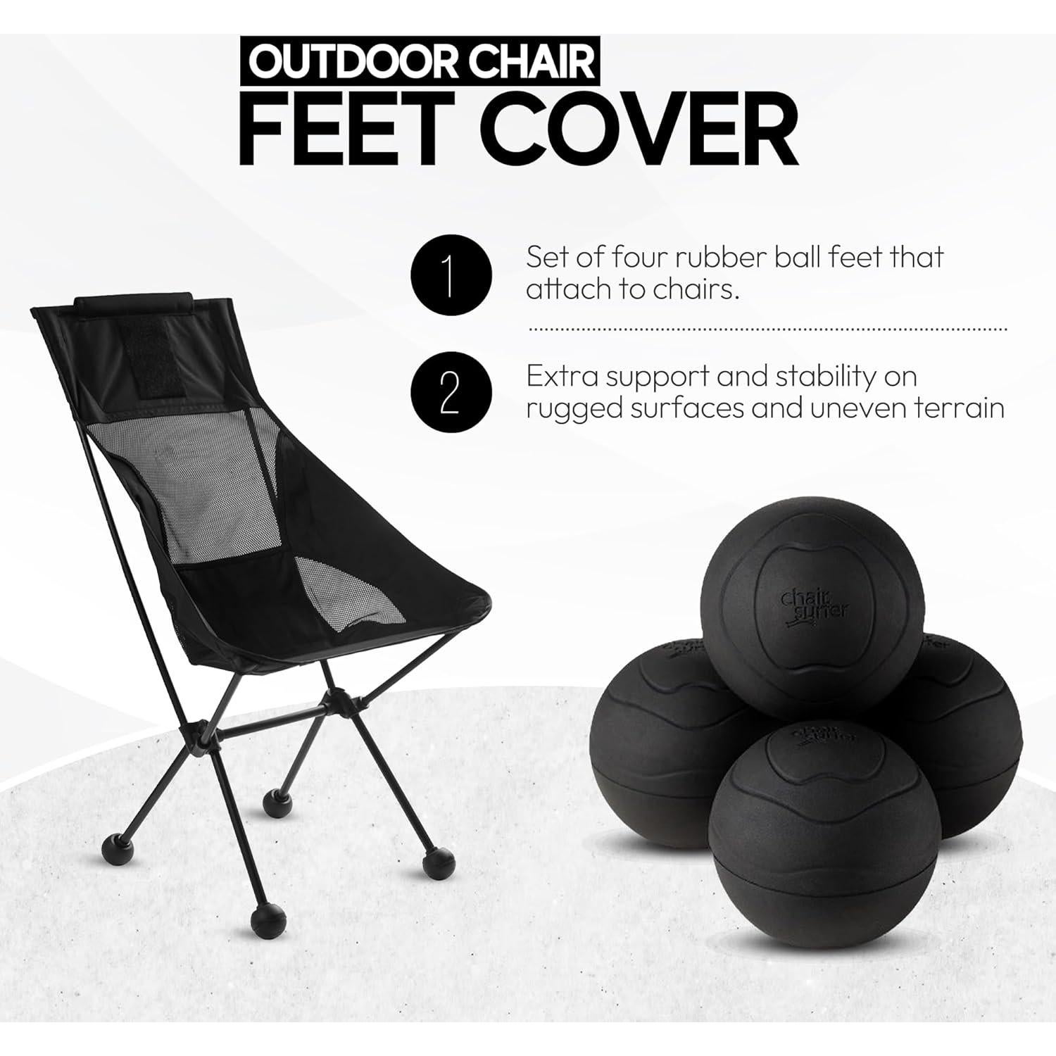 Stabilizing Rubber Ball Feet for Helinox Camping Chair - Durable Outdoor Chair Leg Cap, Help Stability on Rugged and Uneven Surfaces (Black, 45mm)