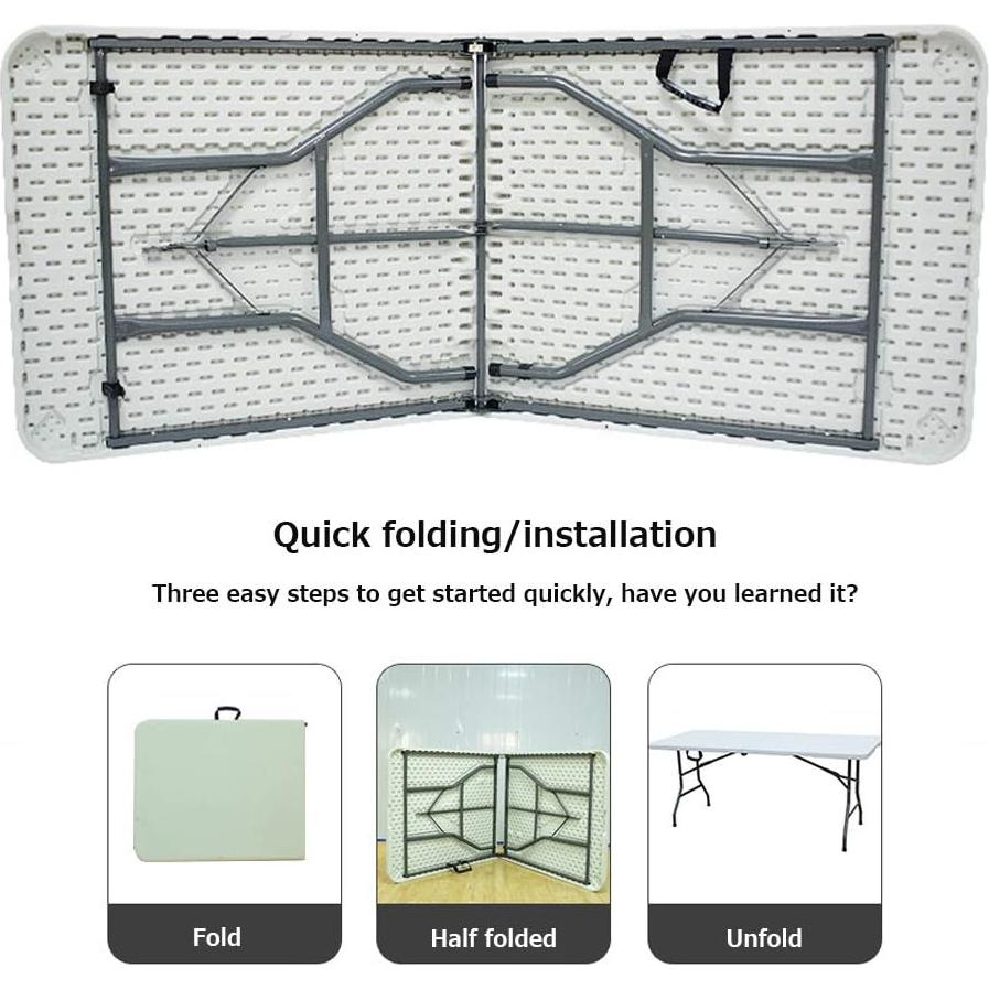 8ft Folding Table, Campland Outdoor Folding Table SZRP, Mainstays Bi-fold Plastic Folding Table White