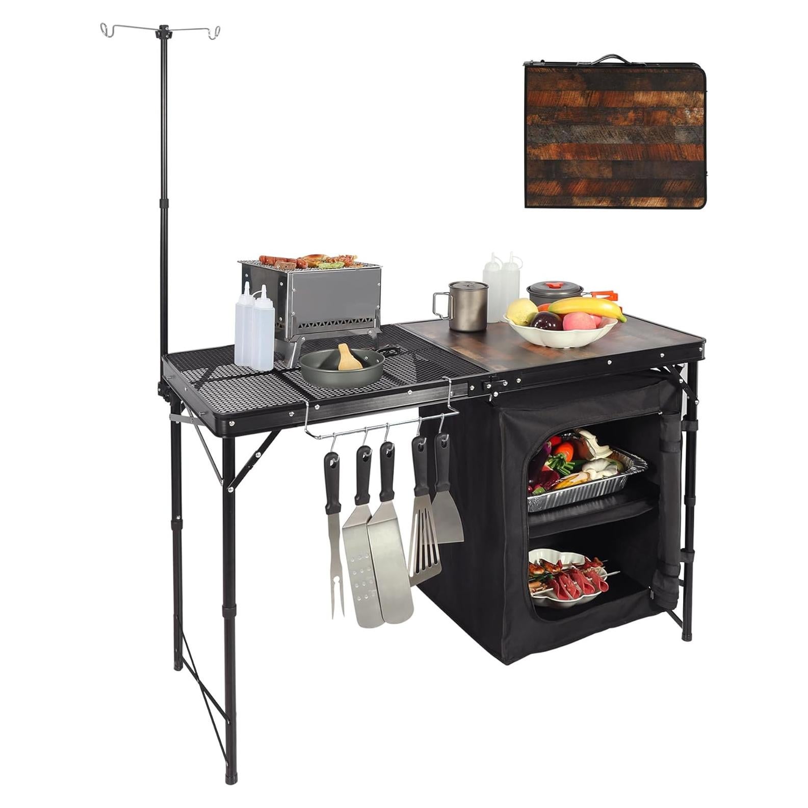 Mesa de Cocina Portátil REDCAMP 48" Plegable con Almacenamiento