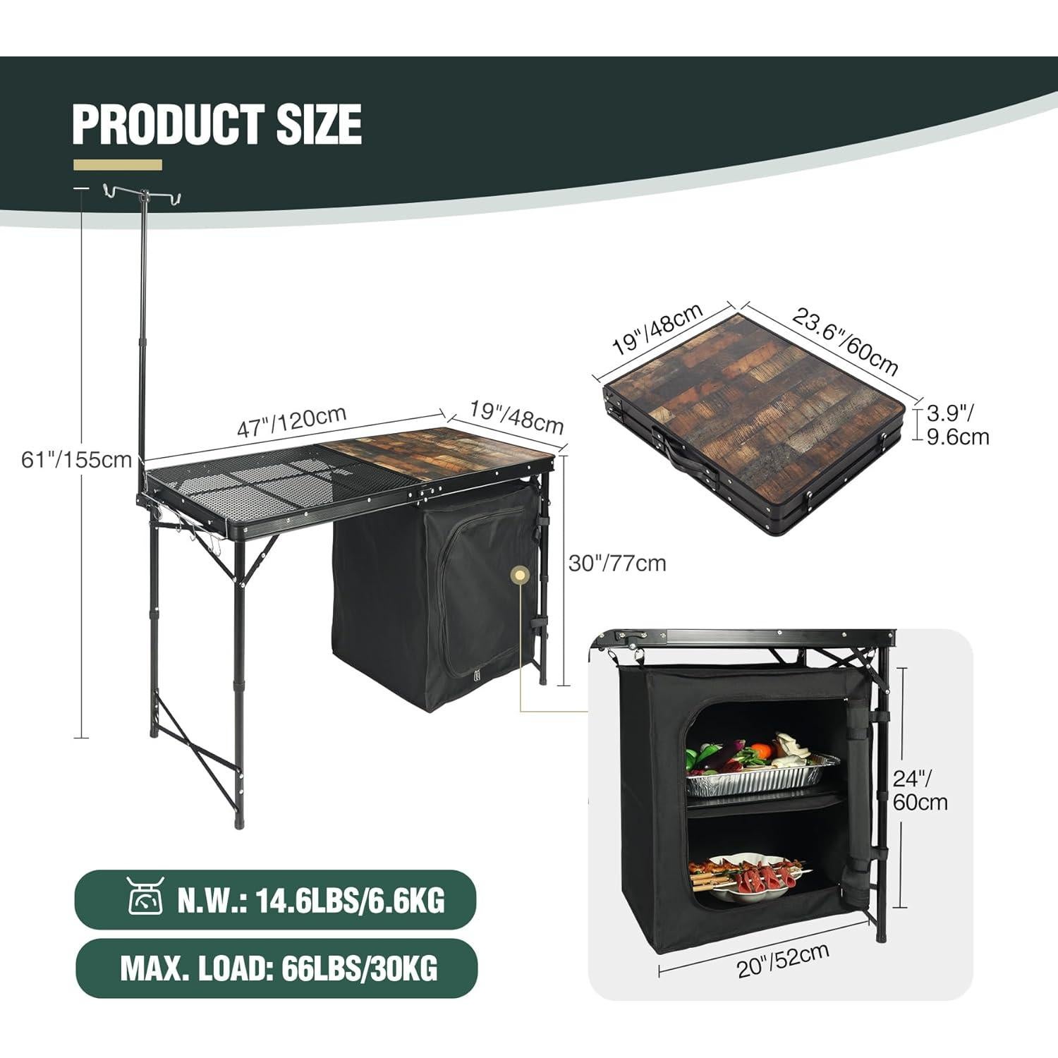 Mesa de Cocina Portátil REDCAMP 48" Plegable con Almacenamiento