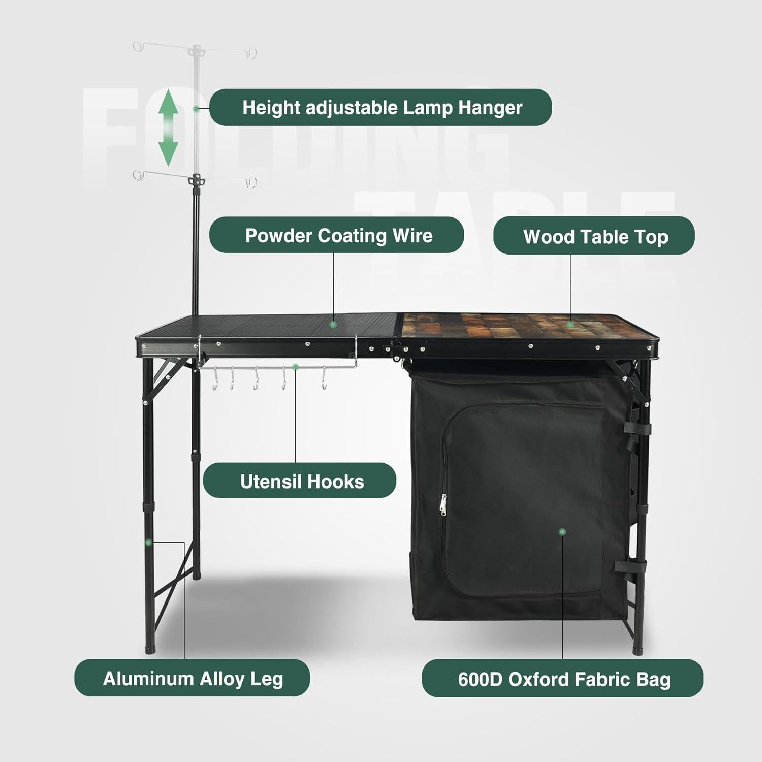 Mesa de Cocina Portátil REDCAMP 48" Plegable con Almacenamiento
