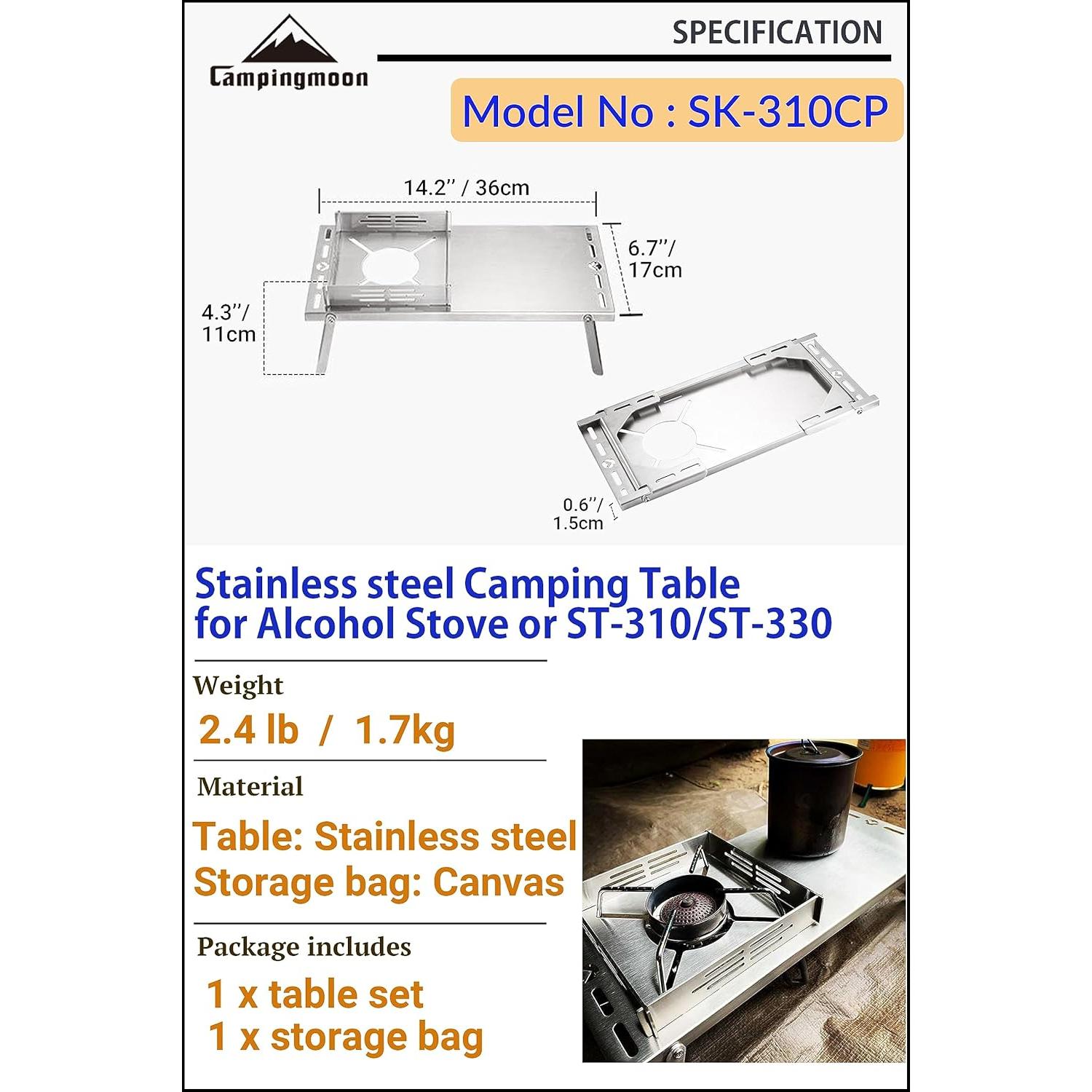 Mesa de Camping Plegable CAMPINGMOON Acero Inoxidable Plata