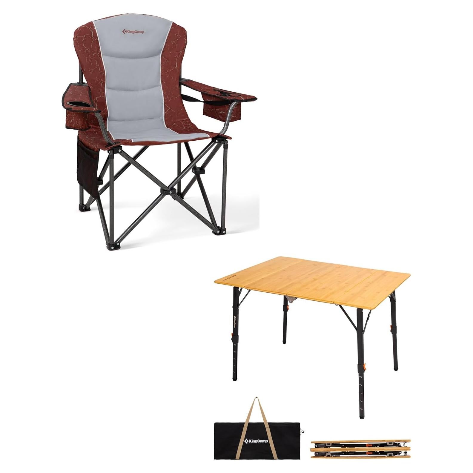 Silla Plegable KingCamp Sobredimensionada con Mesa de Bambú 204 kg