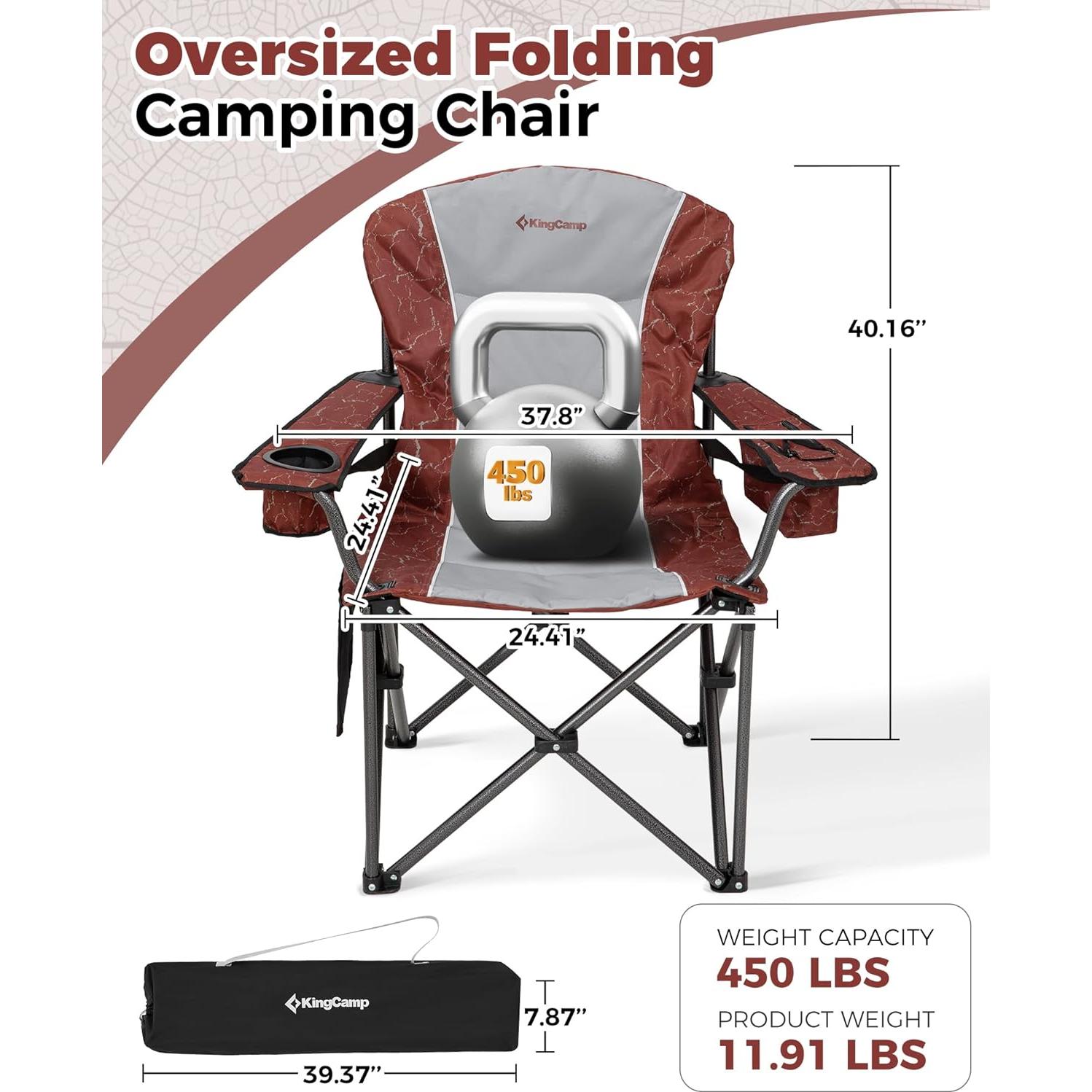 Silla Plegable KingCamp Sobredimensionada con Mesa de Bambú 204 kg