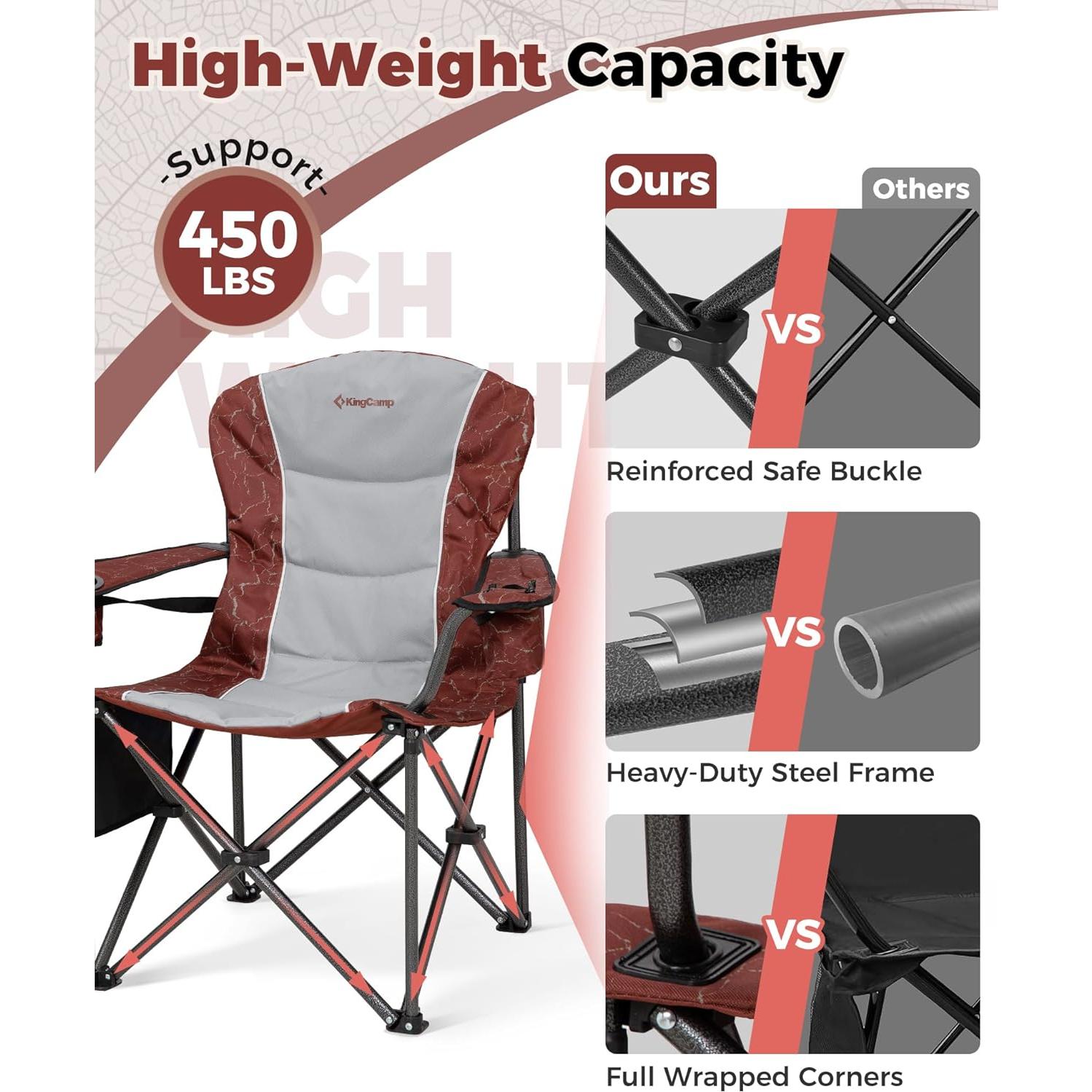 Silla Plegable KingCamp Sobredimensionada con Mesa de Bambú 204 kg