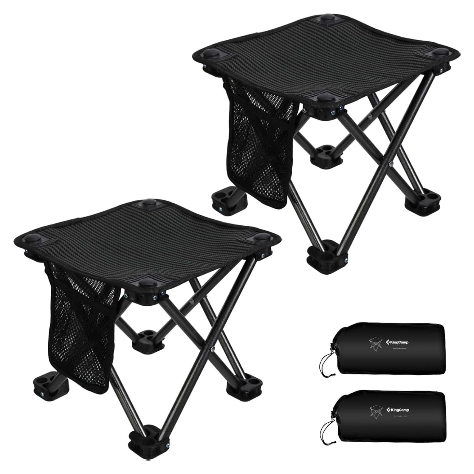 Taburete de Camping Plegable KingCamp Negro 150 kg 2 Piezas