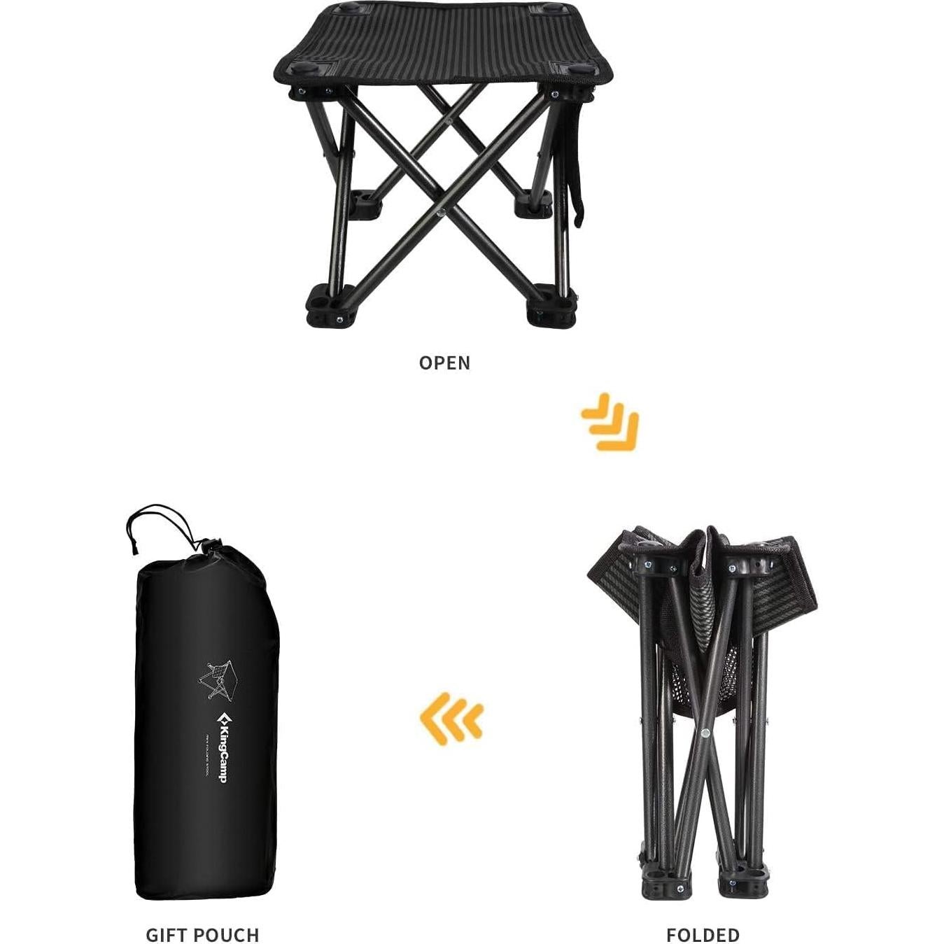 Taburete de Camping Plegable KingCamp Negro 150 kg 2 Piezas