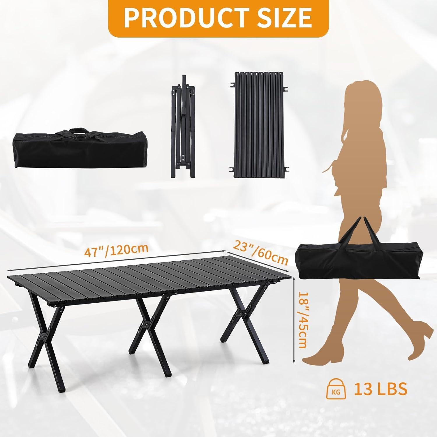 Mesa de Camping Plegable BOOSDEN 119cm Aluminio Negra