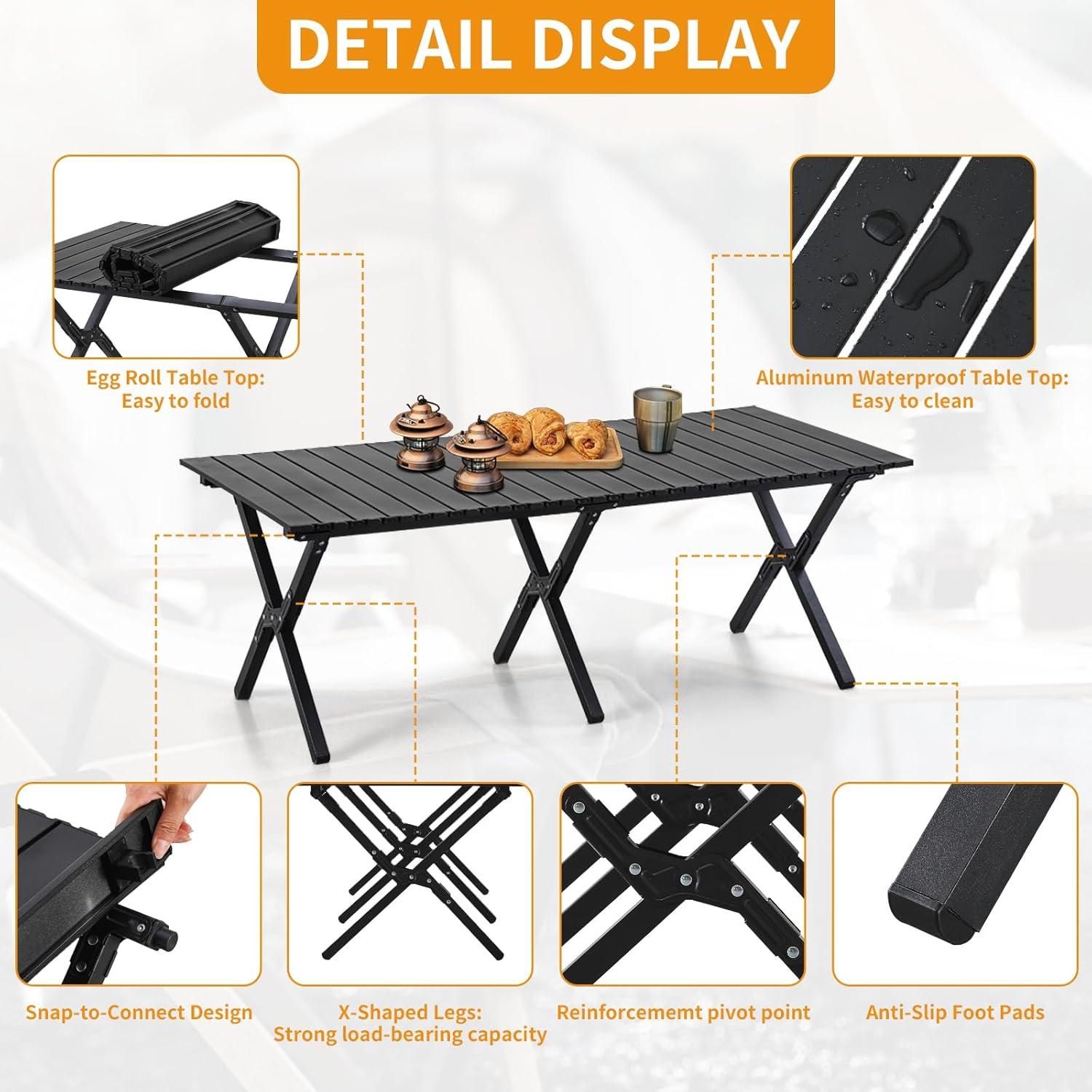 Mesa de Camping Plegable BOOSDEN 119cm Aluminio Negra