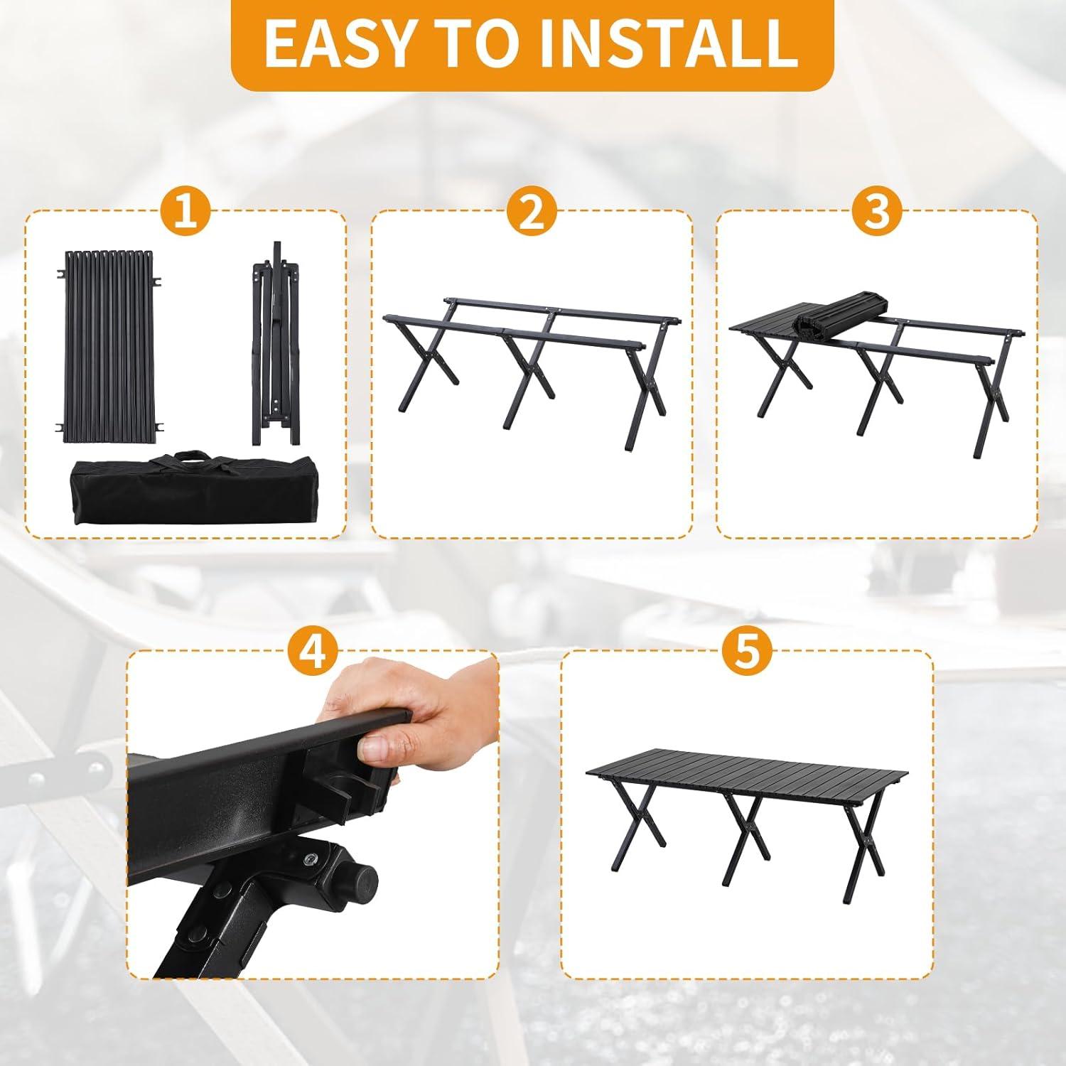 Mesa de Camping Plegable BOOSDEN 119cm Aluminio Negra