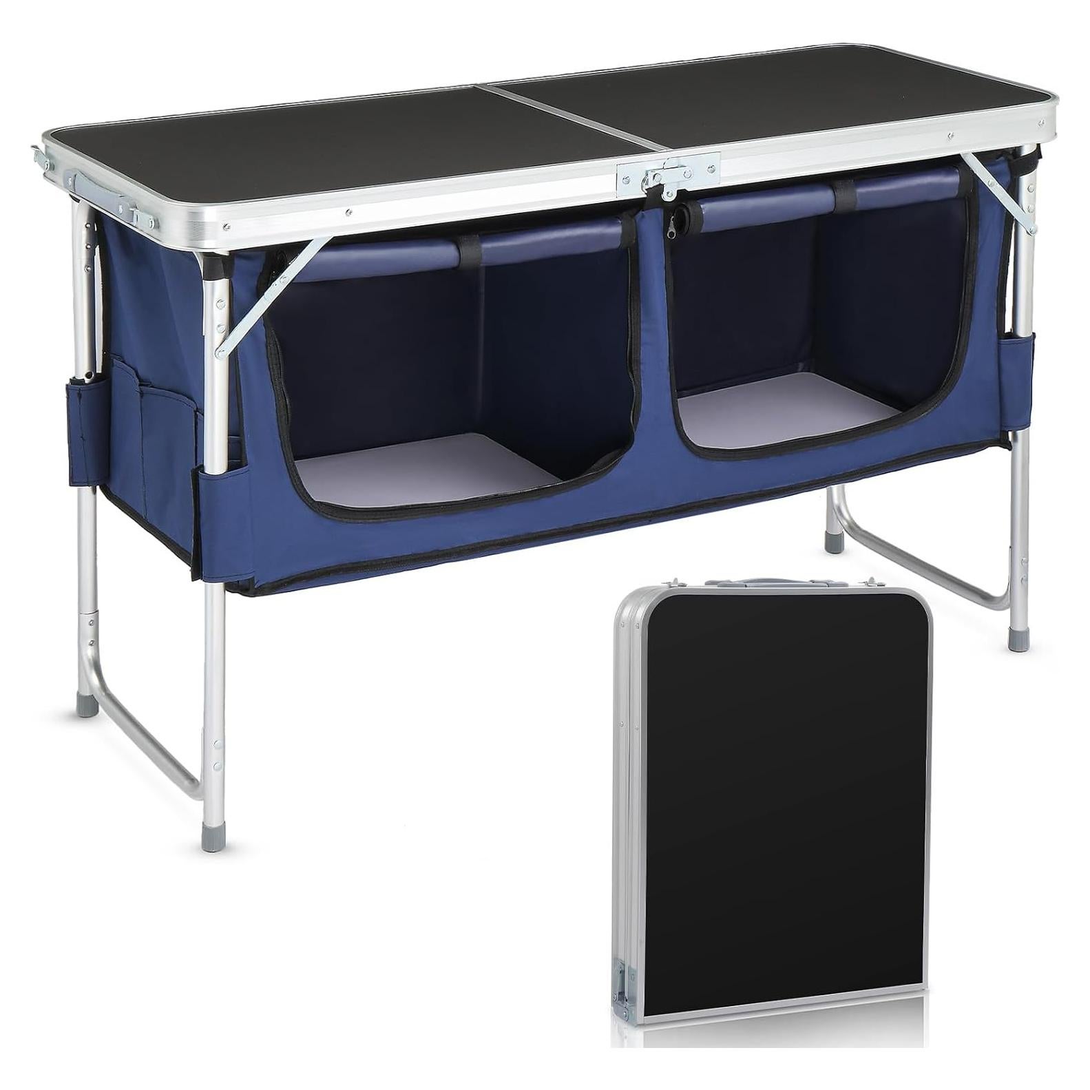 Mesa Plegable de Camping VINGLI 4 Pies Aluminio Ajustable Negro