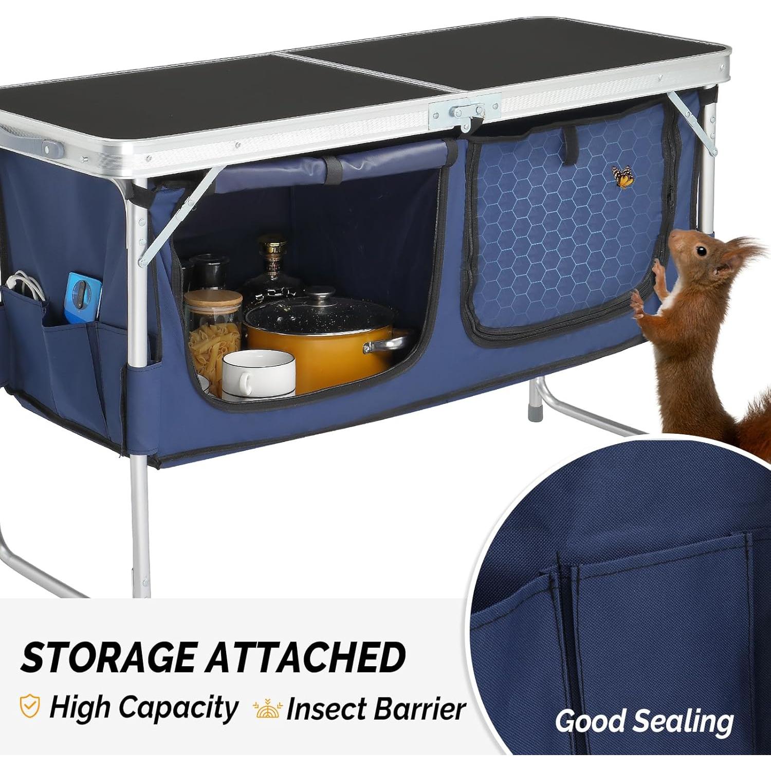 Mesa Plegable de Camping VINGLI 4 Pies Aluminio Ajustable Negro