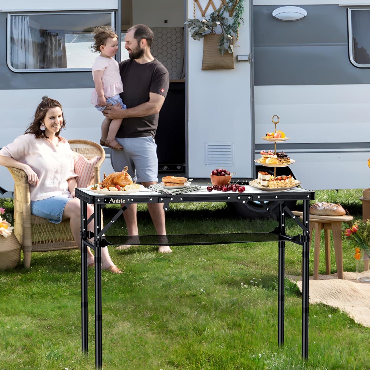 Mesa de Camping Plegable Anbte 3 Alturas Ajustables 69.85 cm