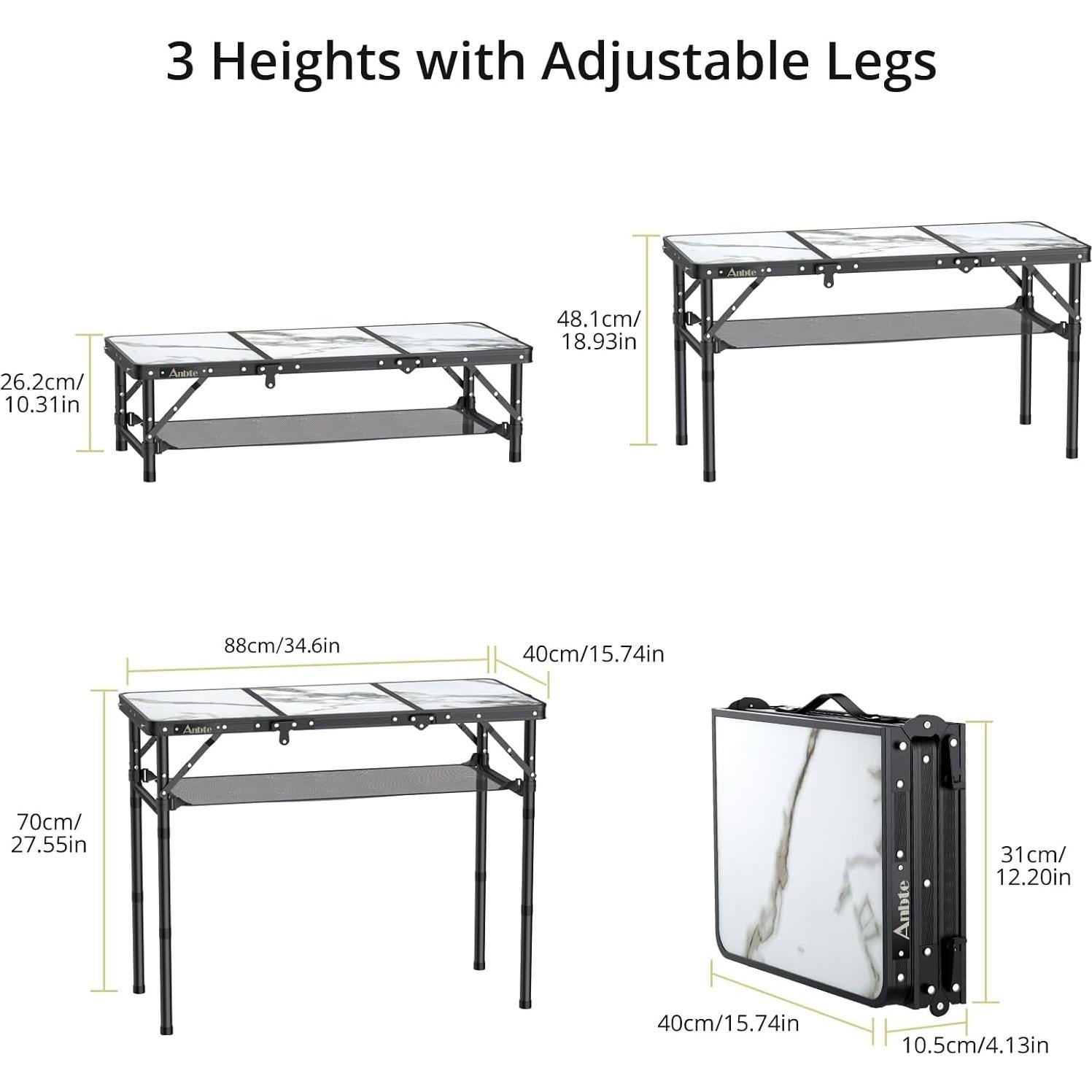 Mesa de Camping Plegable Anbte 3 Alturas Ajustables 69.85 cm