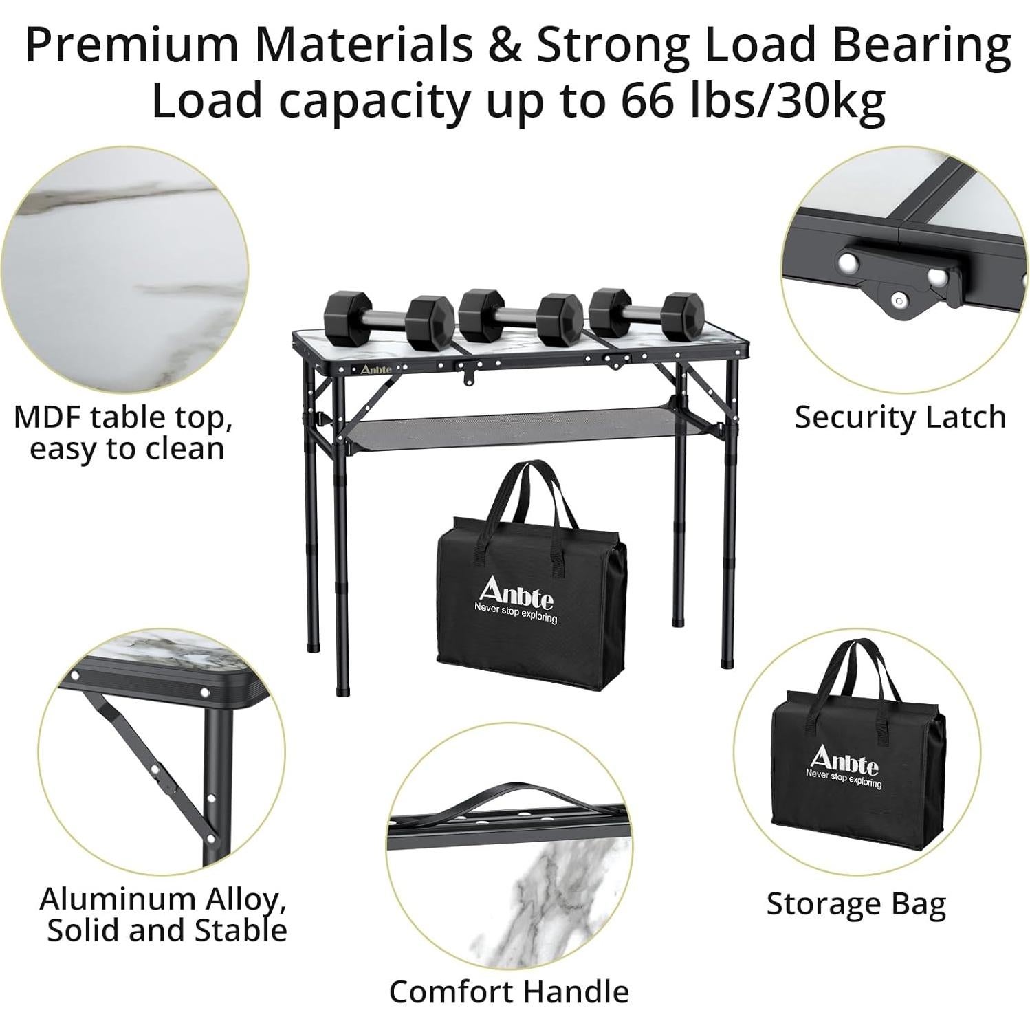 Mesa de Camping Plegable Anbte 3 Alturas Ajustables 69.85 cm