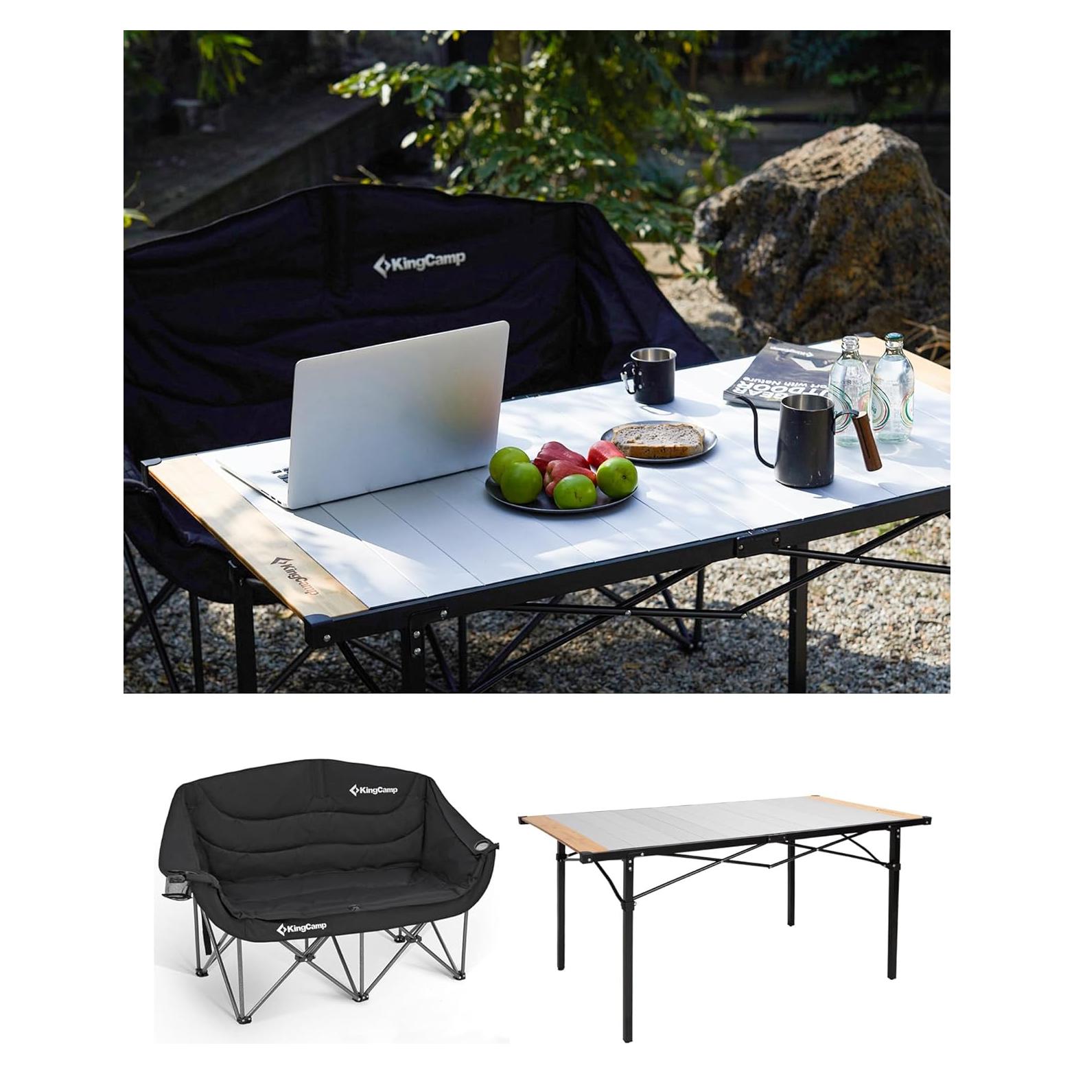 Silla de Camping Doble KingCamp con Mesa Plegable de Aluminio