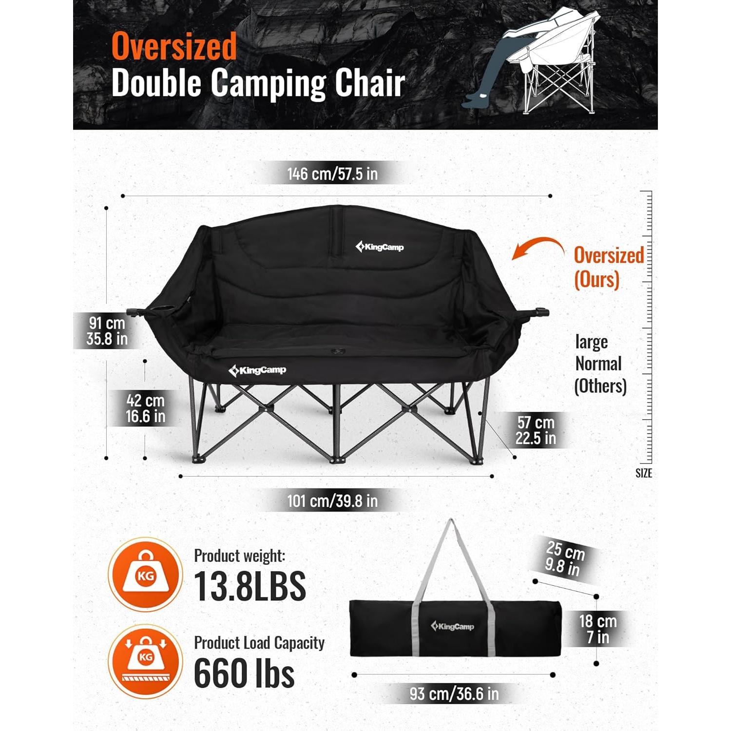 Silla de Camping Doble KingCamp con Mesa Plegable de Aluminio