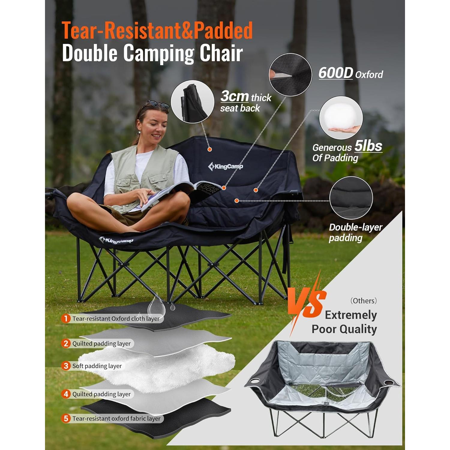 Silla de Camping Doble KingCamp con Mesa Plegable de Aluminio