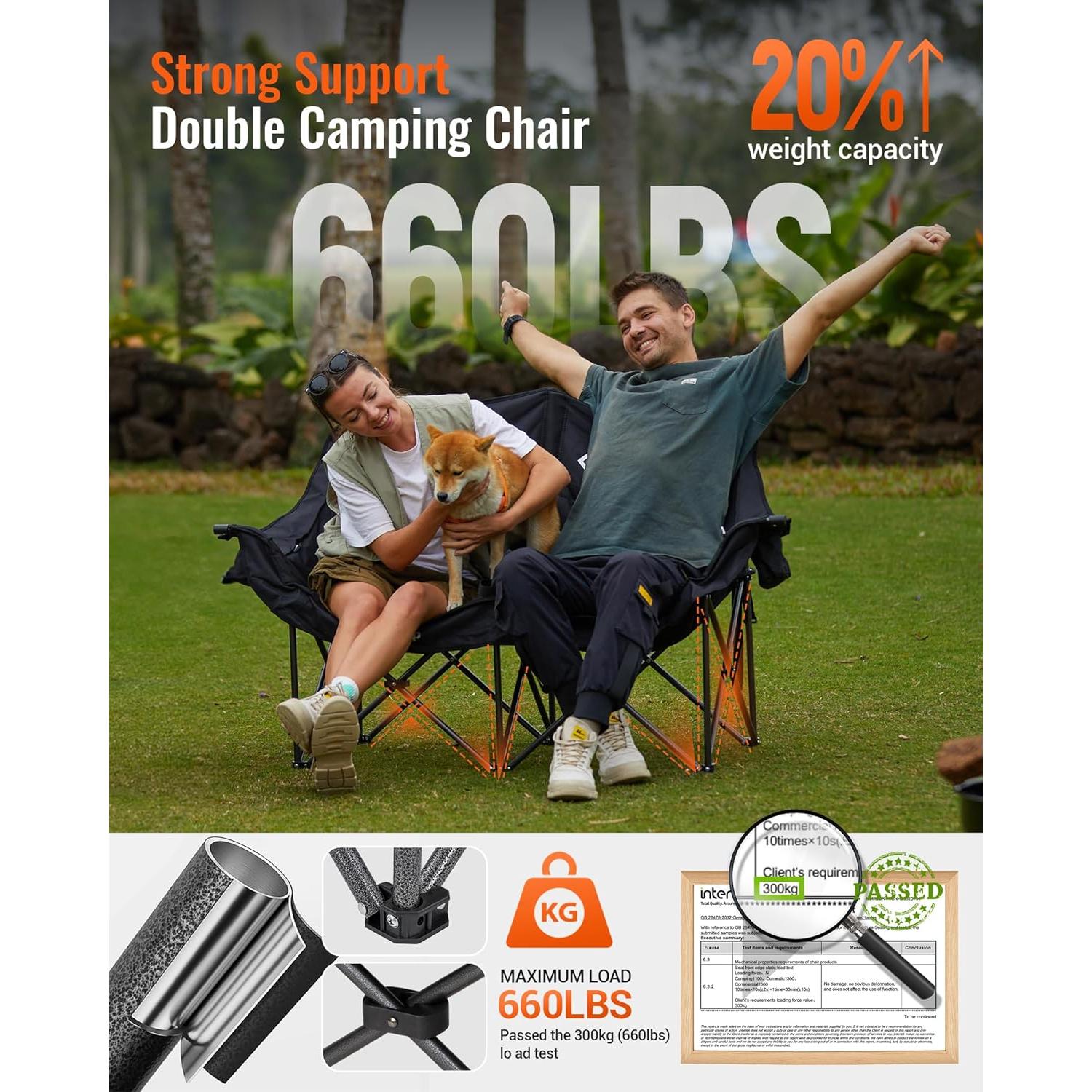 Silla de Camping Doble KingCamp con Mesa Plegable de Aluminio