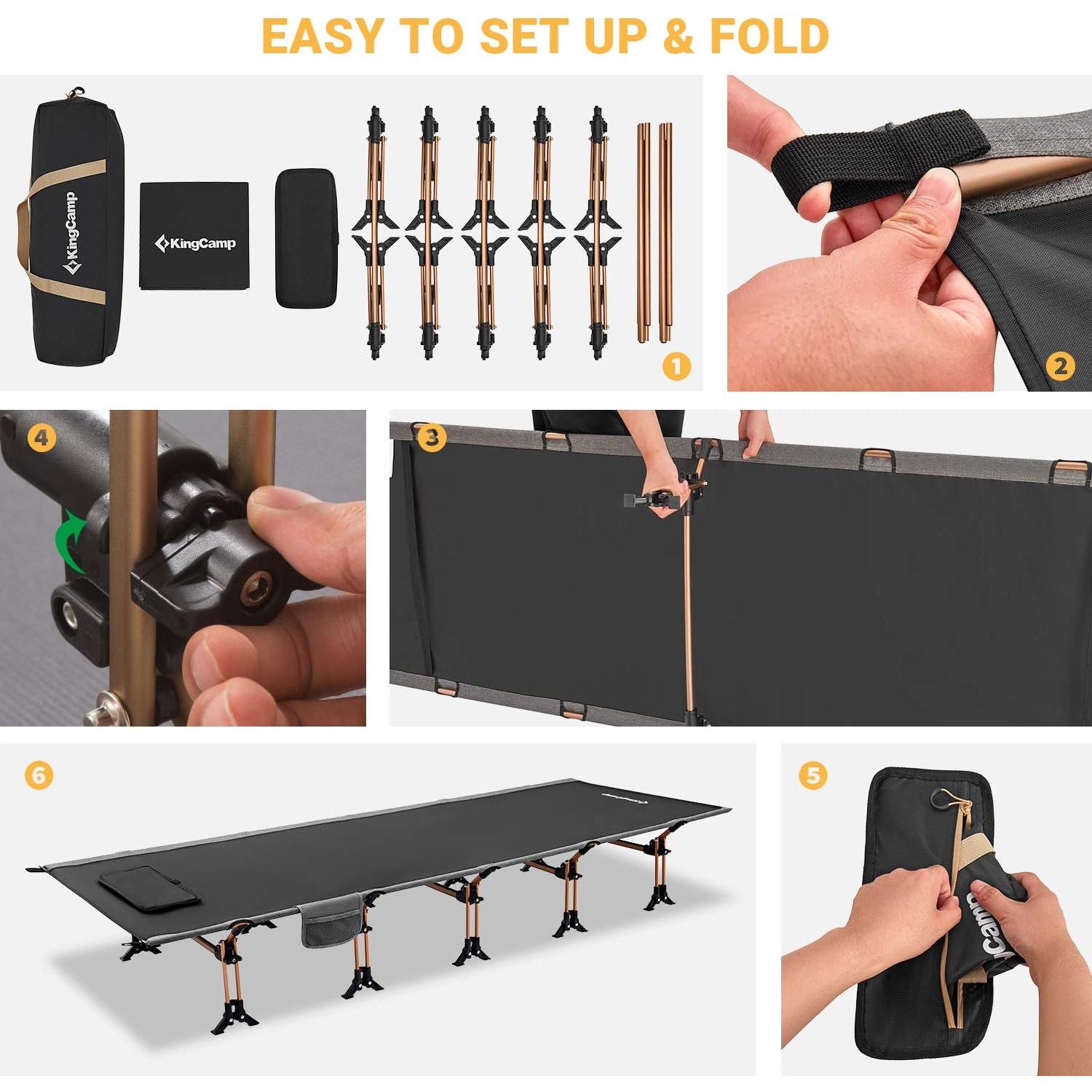 Cama de Camping Plegable KingCamp XXL 551 lbs Negra