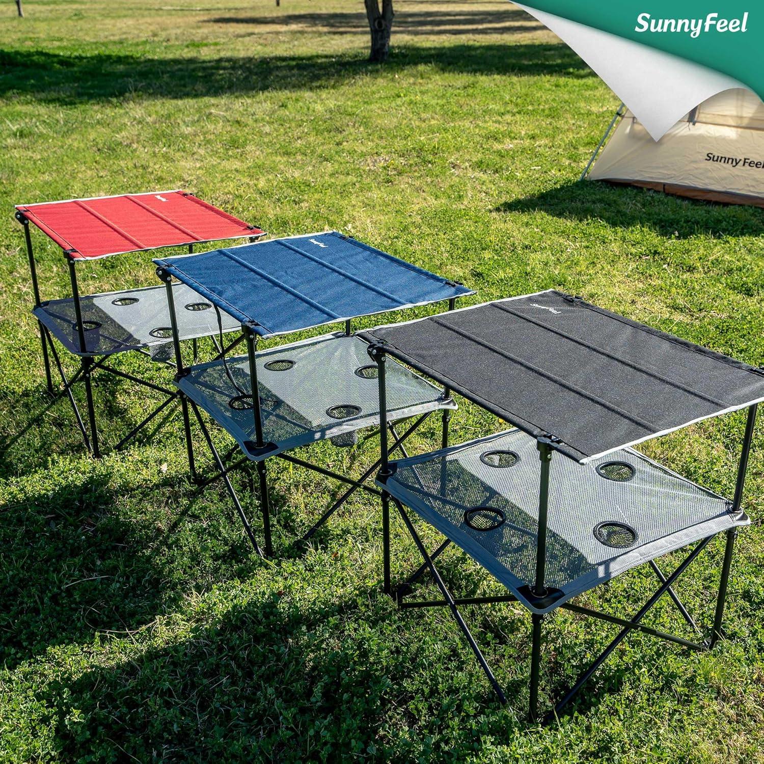 Mesa de Camping Plegable SUNNYFEEL Roja con 4 Portavasos
