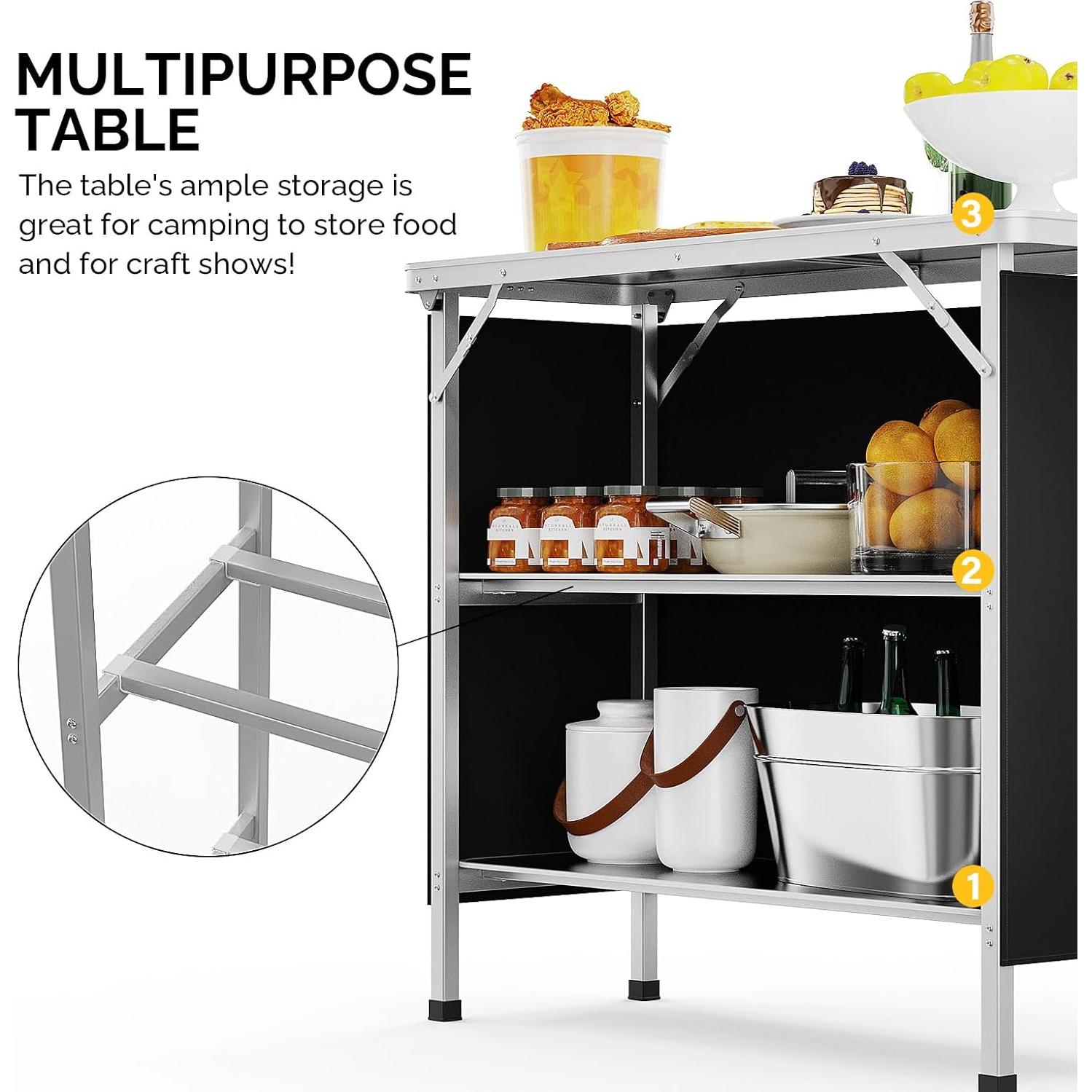 Mesa de Bar Portátil VINGLI 99 cm 3 Niveles Plegable Negra