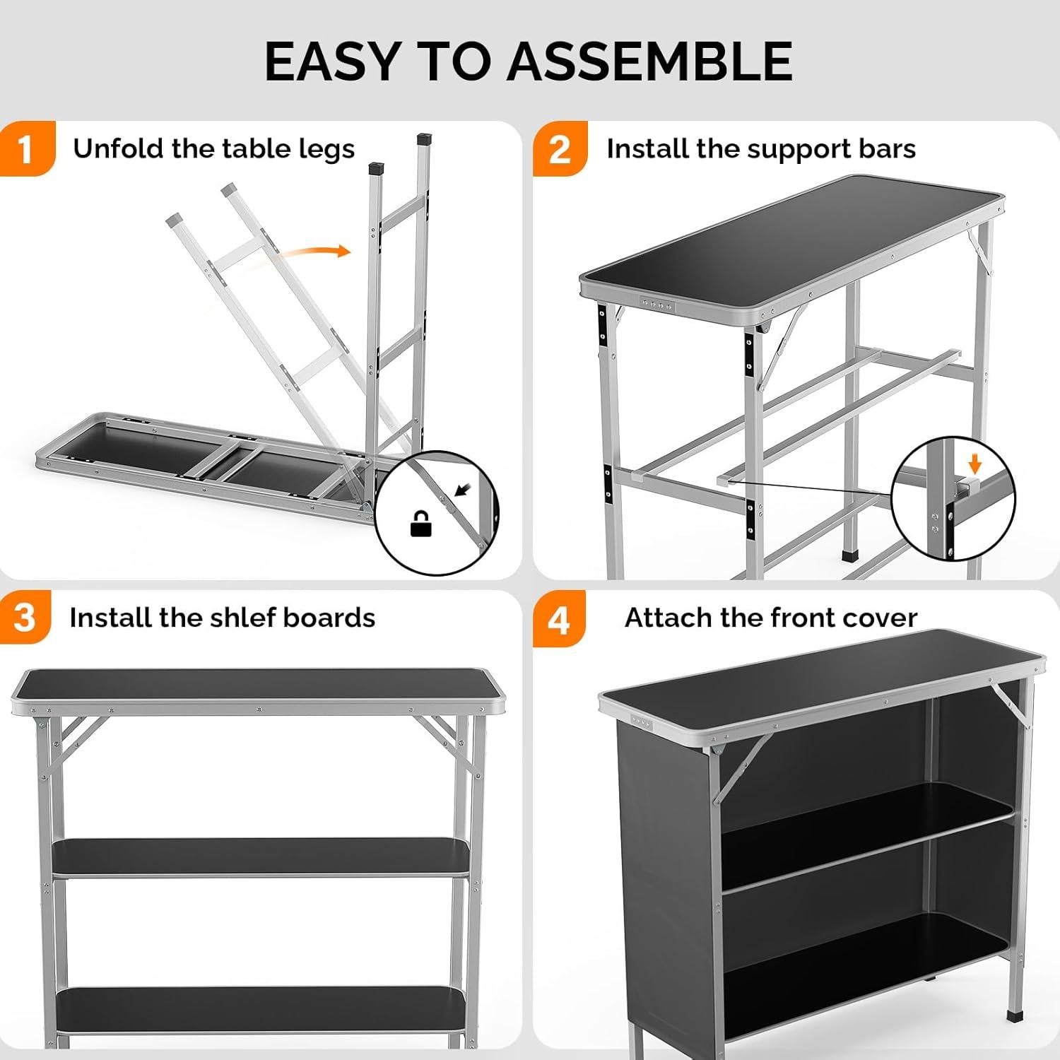 Mesa de Bar Portátil VINGLI 99 cm 3 Niveles Plegable Negra