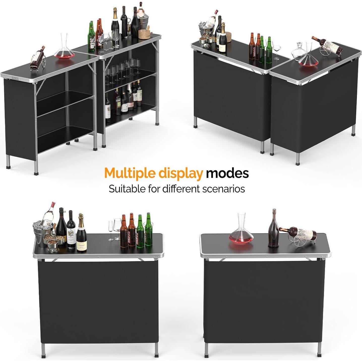 Mesa de Bar Portátil VINGLI 99 cm 3 Niveles Plegable Negra