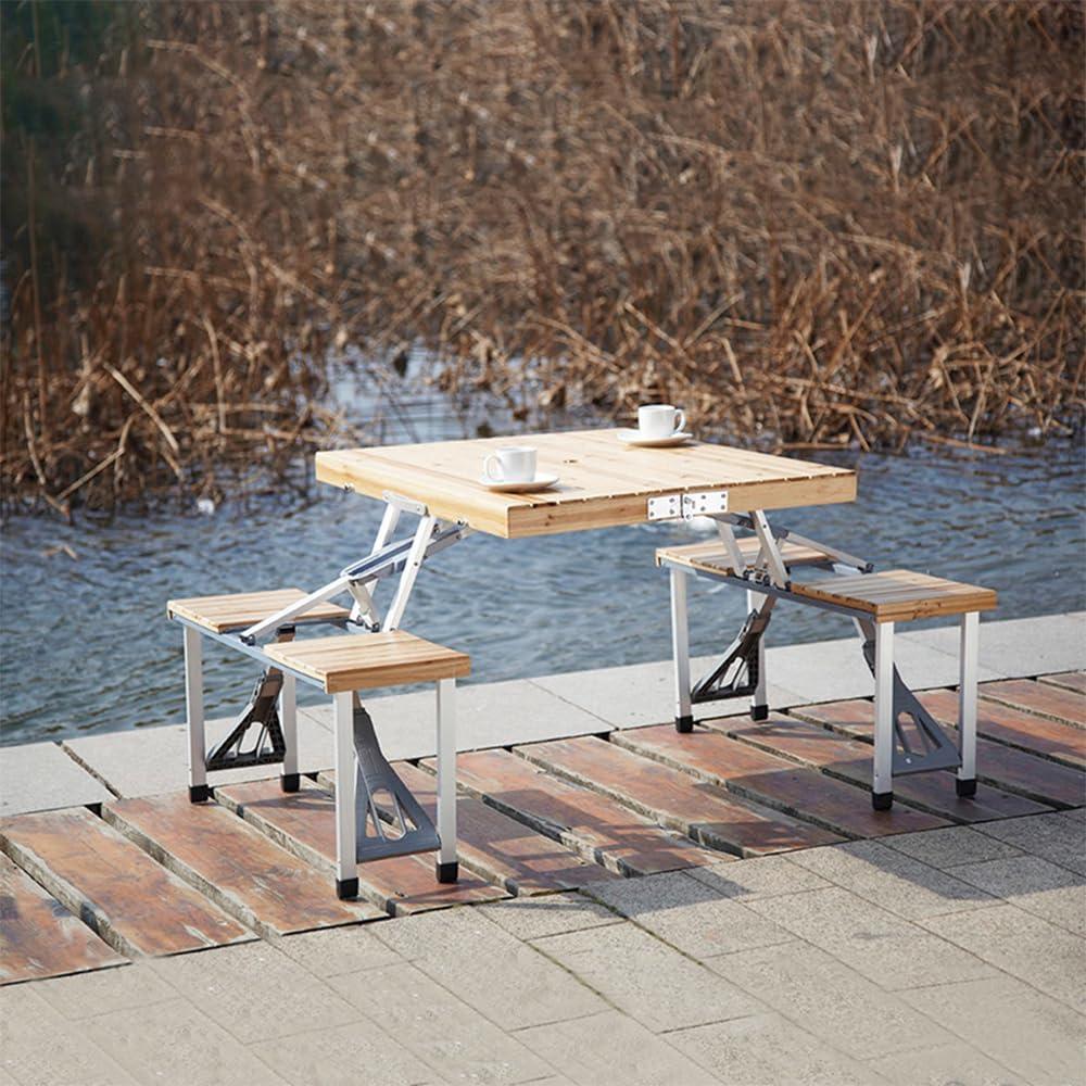 Folding Picnic Table with Seats, Aluminum Camping Table with Umbrella Hole, Portable Suitcase Table, Foldable Camping Picnic Table for Outdoor, Party, Yard, Lawn, Beach, BBQ