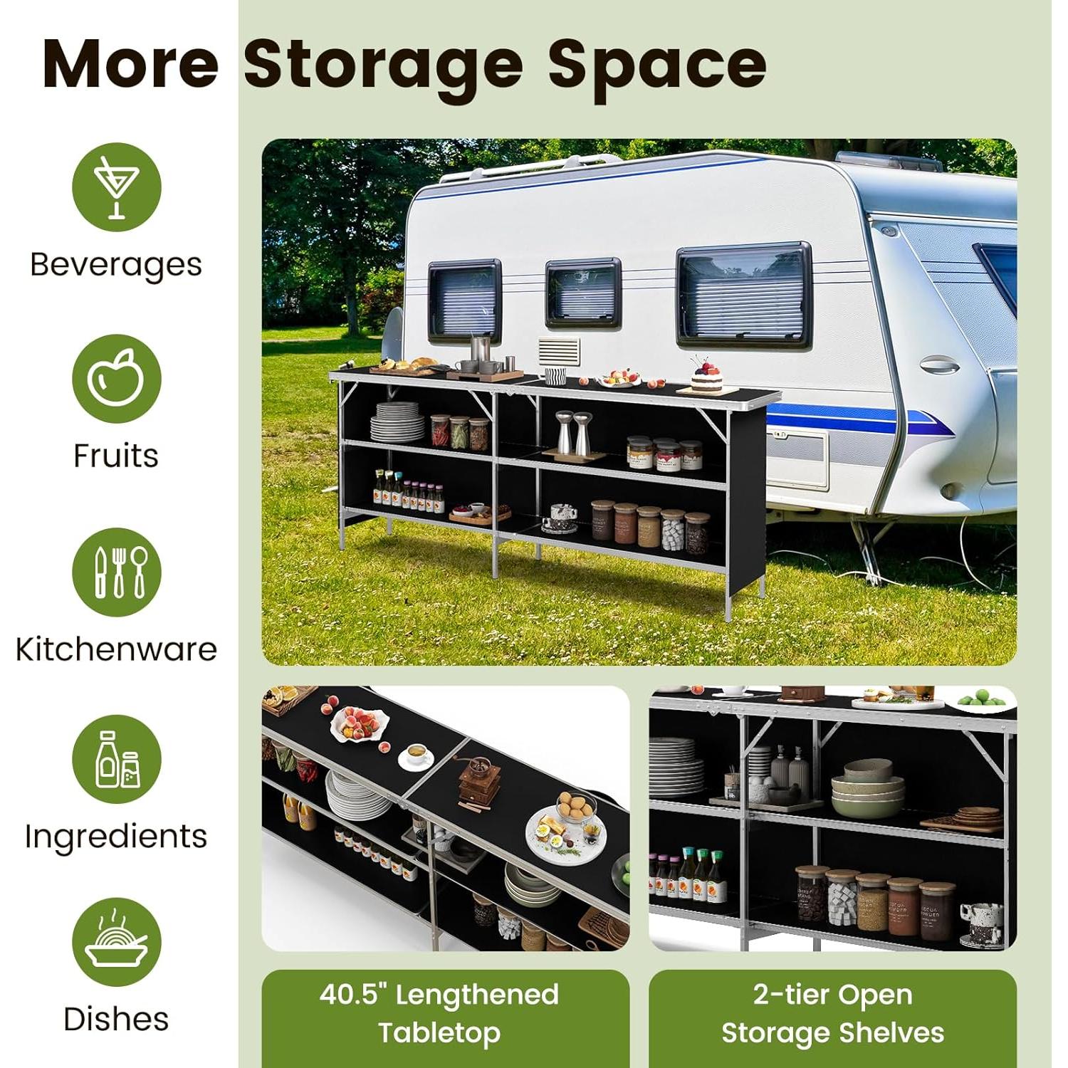 Mesa de Picnic Plegable COSTWAY 206 cm con Estantes y Bolsa