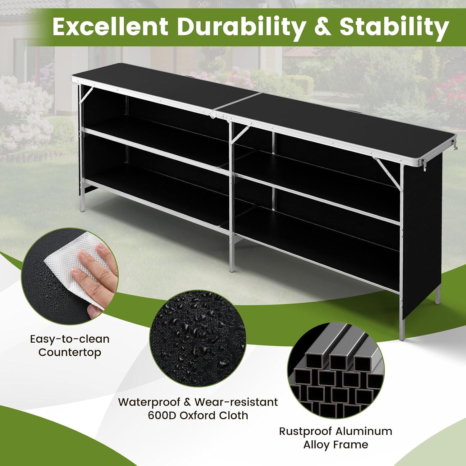 Mesa de Picnic Plegable COSTWAY 206 cm con Estantes y Bolsa