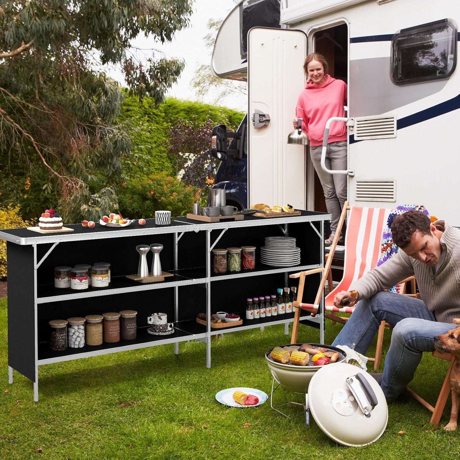 Mesa de Picnic Plegable COSTWAY 206 cm con Estantes y Bolsa