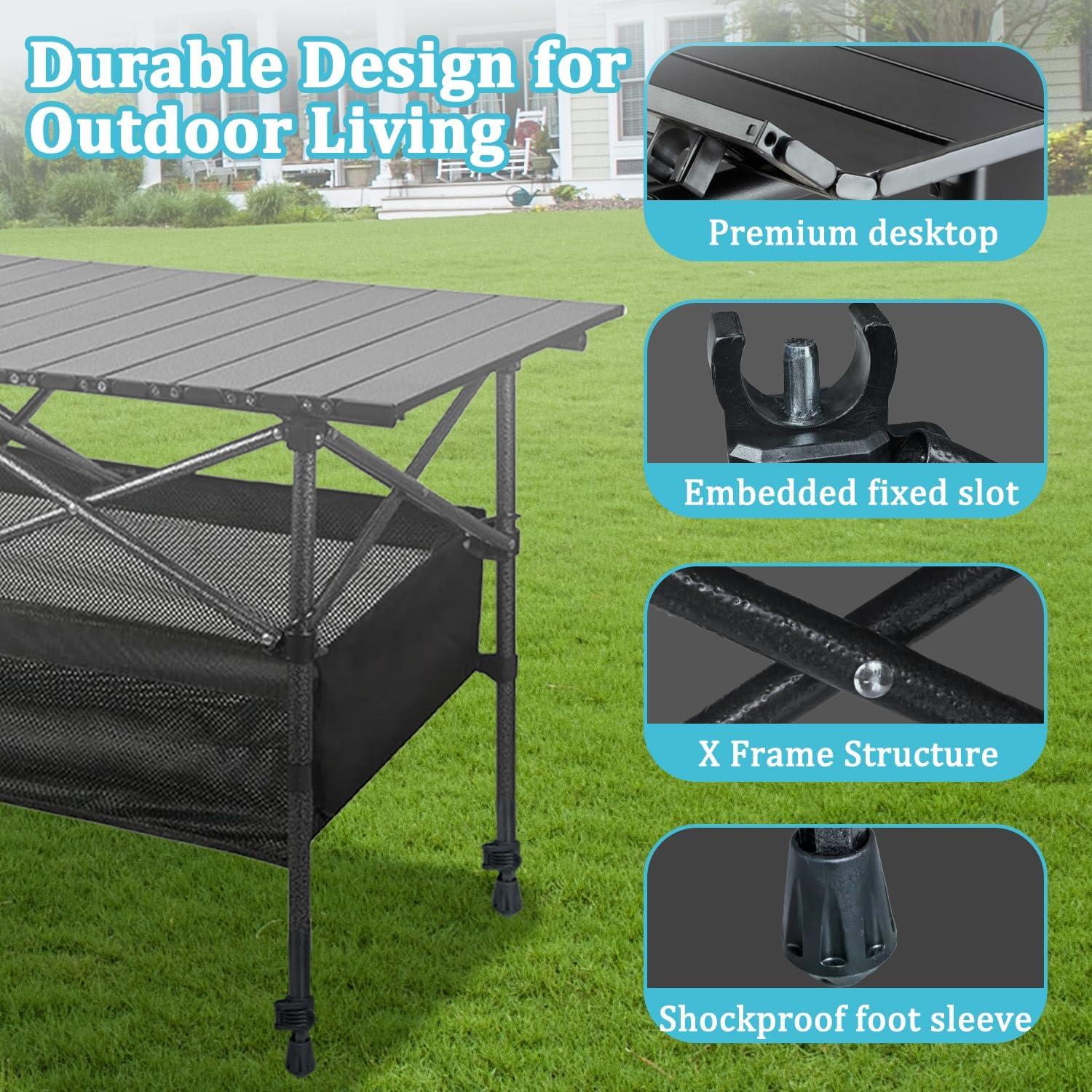 Mesa de Camping Plegable Zenicham 120x55cm Aluminio Ajustable