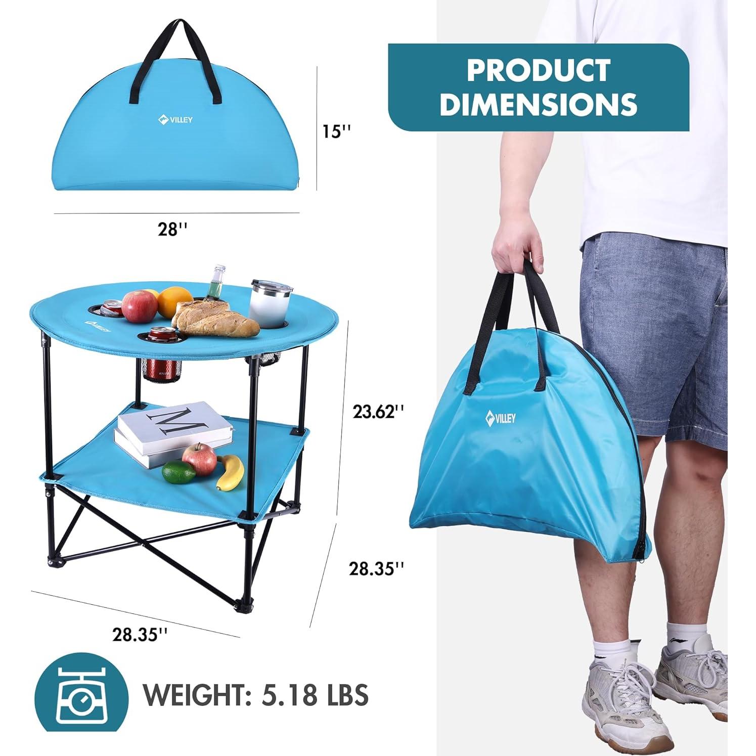 Mesa de Camping Plegable VILLEY Redonda 72 cm Azul