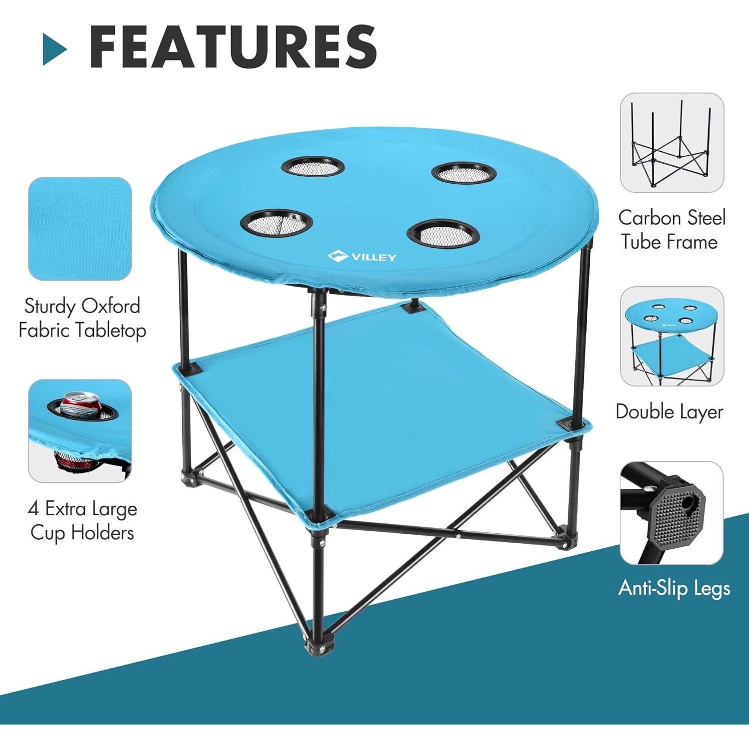 Mesa de Camping Plegable VILLEY Redonda 72 cm Azul