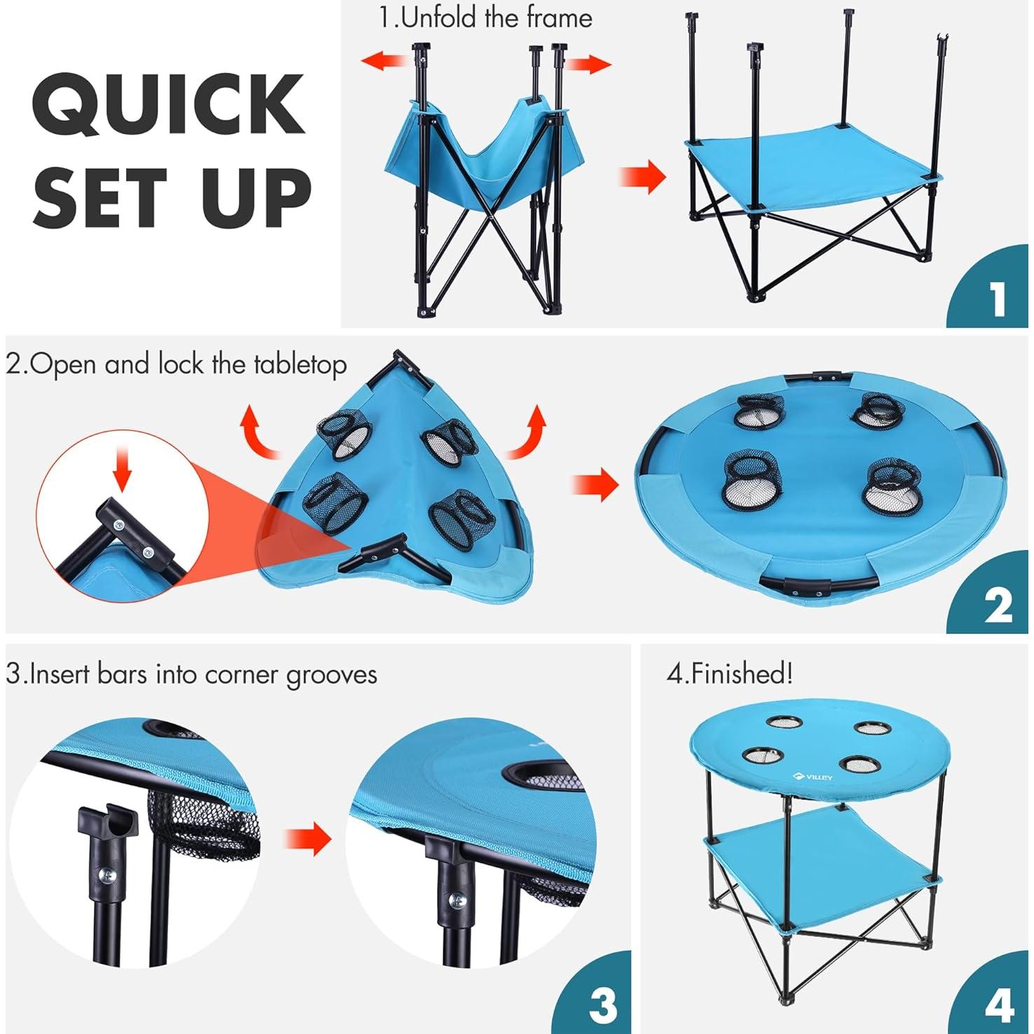 Mesa de Camping Plegable VILLEY Redonda 72 cm Azul