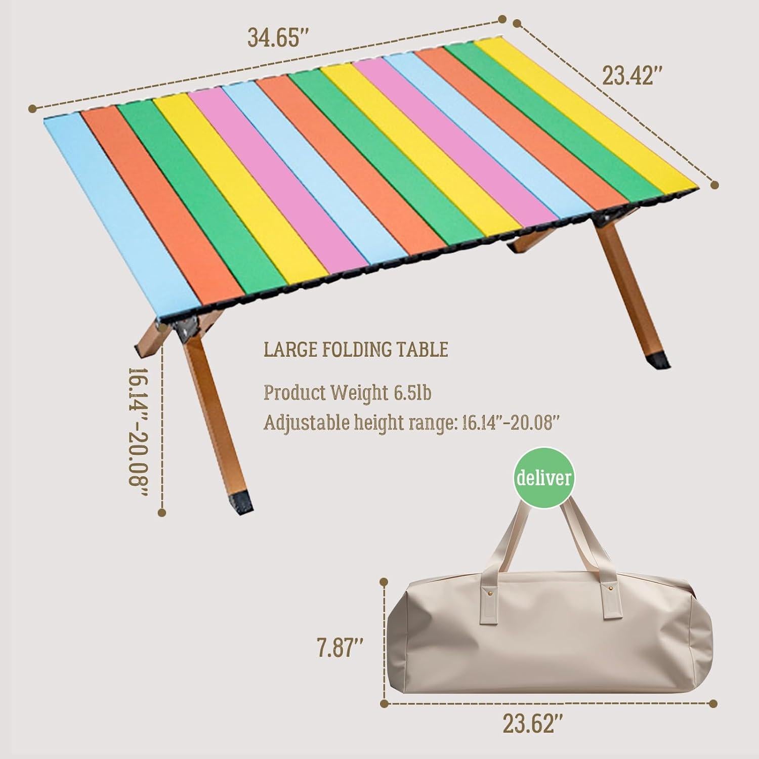 DEOMAi Folding Camping Table Support Up to 250 lbs Multipurpose Folding Table Adjustable Height with Carry Bag Portable Outdoor Table Suitable for Camping, Picnics, BBQ, RV Travel...