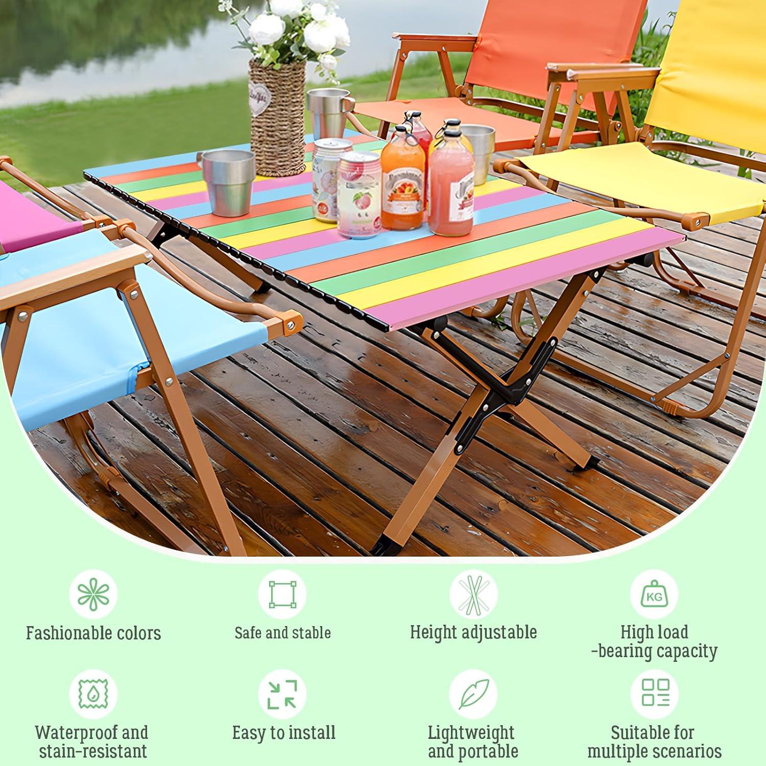 DEOMAi Folding Camping Table Support Up to 250 lbs Multipurpose Folding Table Adjustable Height with Carry Bag Portable Outdoor Table Suitable for Camping, Picnics, BBQ, RV Travel...